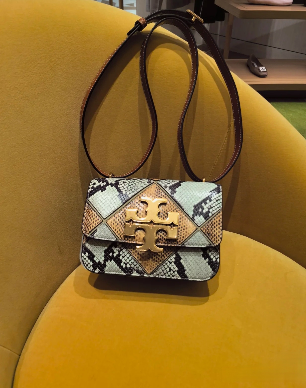 Tory Burch ～小金砖新蛇皮拼接麂皮 提前款 TORY BURCH新批次拼色链条小金砖新蛇皮拼麂皮款