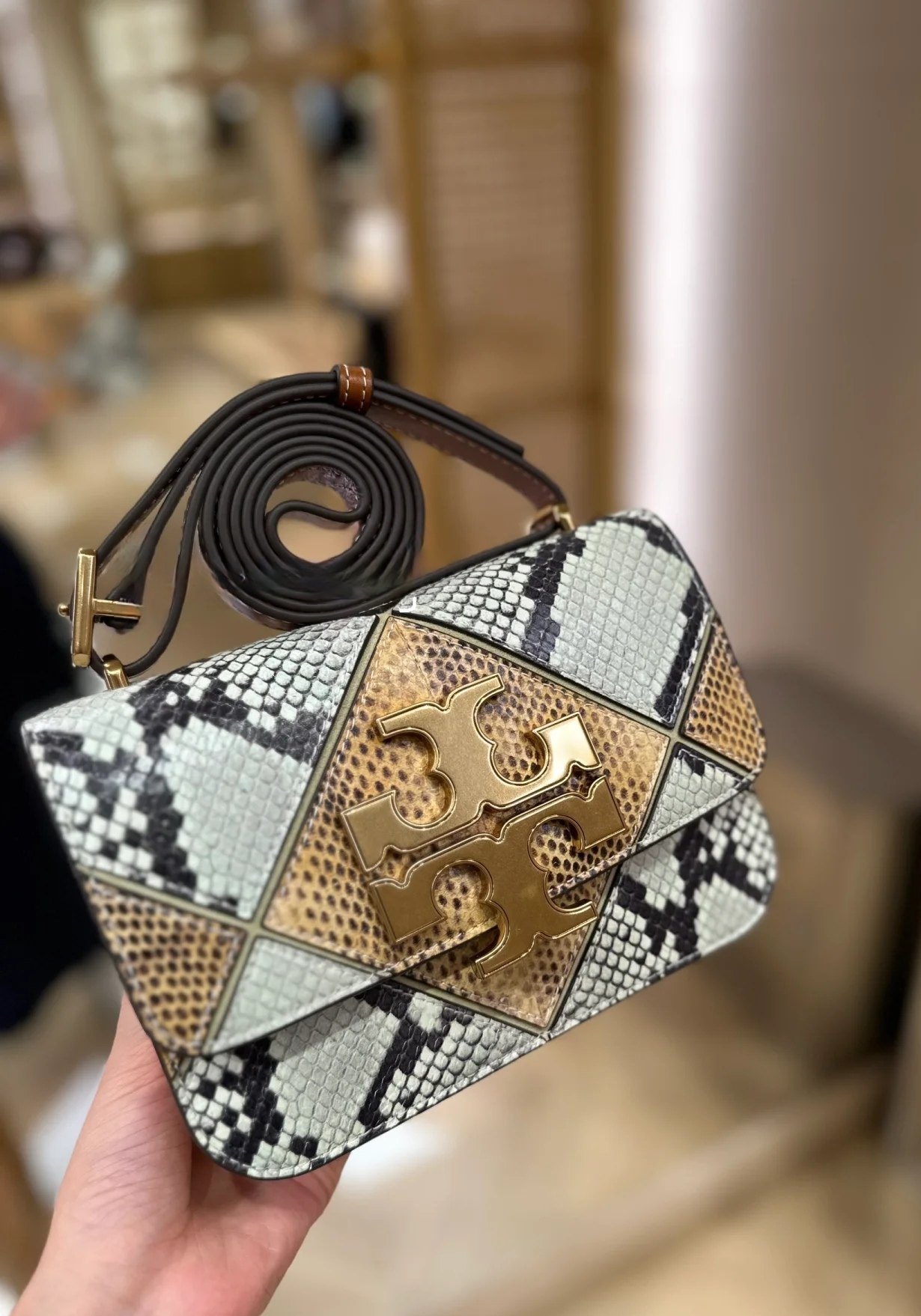 Tory Burch ～小金砖新蛇皮拼接麂皮 提前款 TORY BURCH新批次拼色链条小金砖新蛇皮拼麂皮款