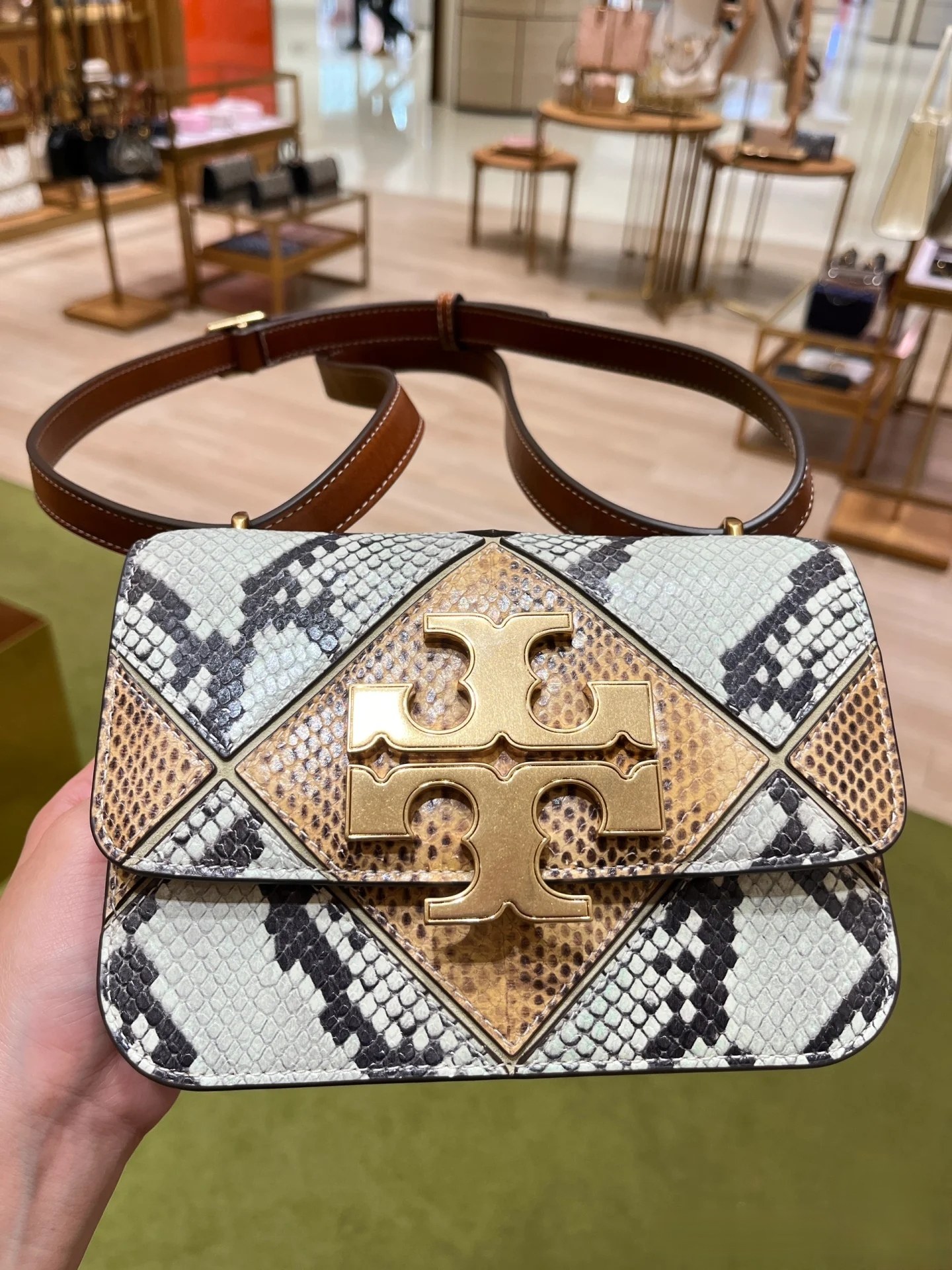 Tory Burch ～小金砖新蛇皮拼接麂皮 提前款 TORY BURCH新批次拼色链条小金砖新蛇皮拼麂皮款