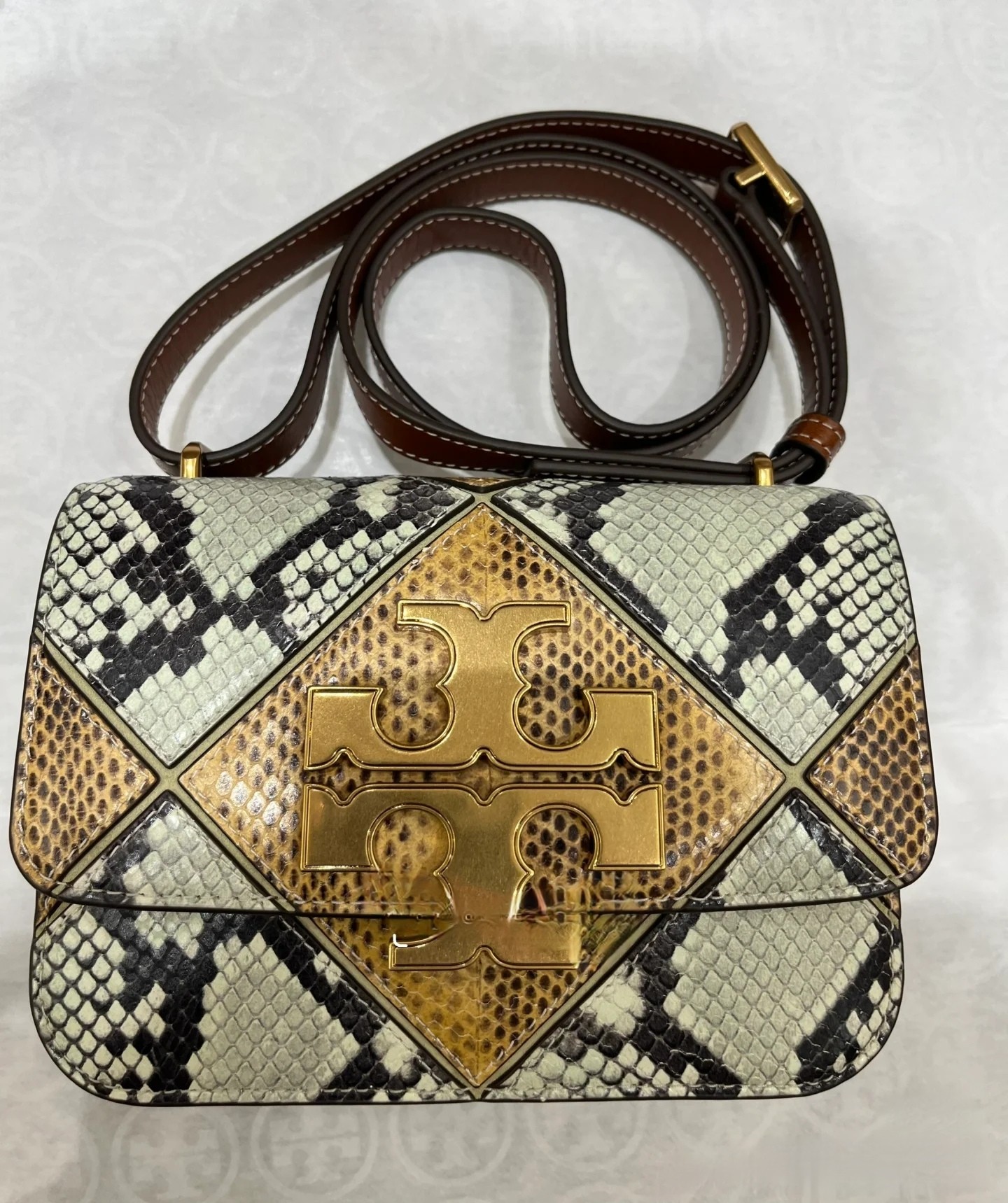 Tory Burch ～小金砖新蛇皮拼接麂皮 提前款 TORY BURCH新批次拼色链条小金砖新蛇皮拼麂皮款
