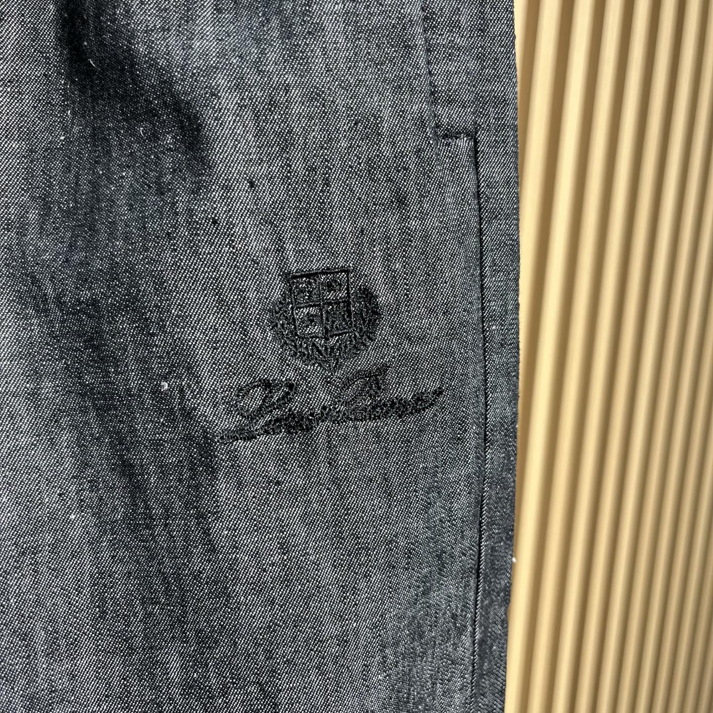 loro Piana76SS春夏新款进口亚麻棉质混纺抽绳休闲裤，男士经典徽标刺绣时尚直筒休闲长裤！贸易公