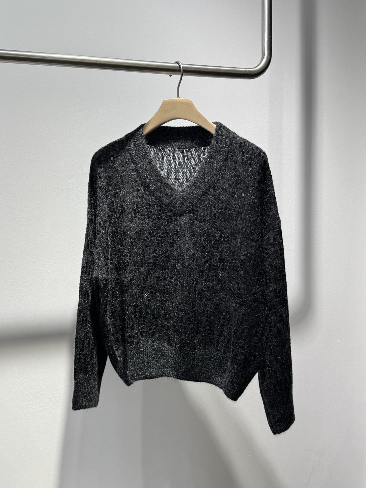 Sequin V-Neck Mohair Blend Pullover Sweater - Soft and Stylish Knitwear 10 i1751726180477 1402 0 9
