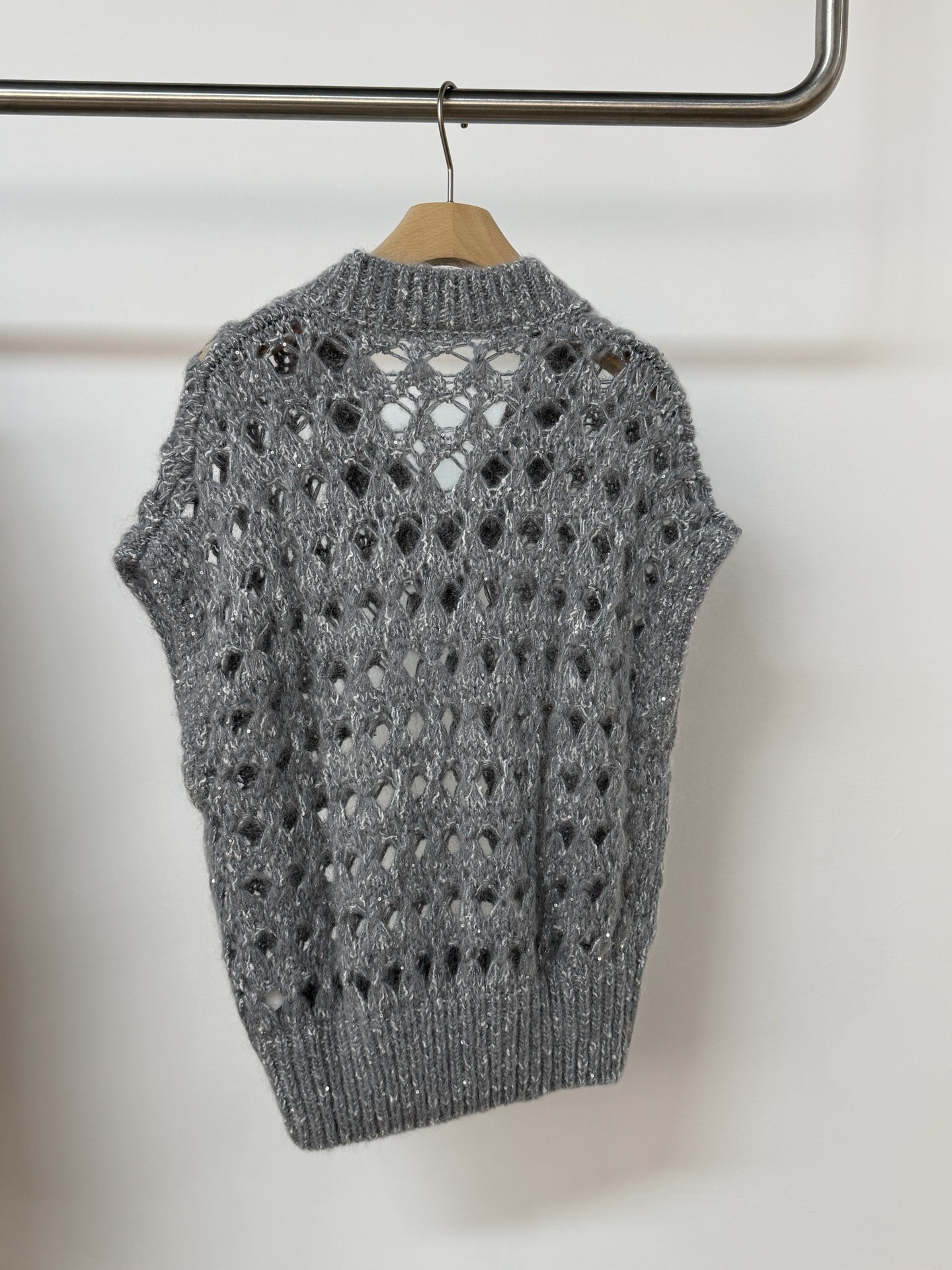 Women's V-Neck Mohair Blend Sleeveless Knit Top Vest in Cream and Silver 6 i1754058946271 8965 0 4