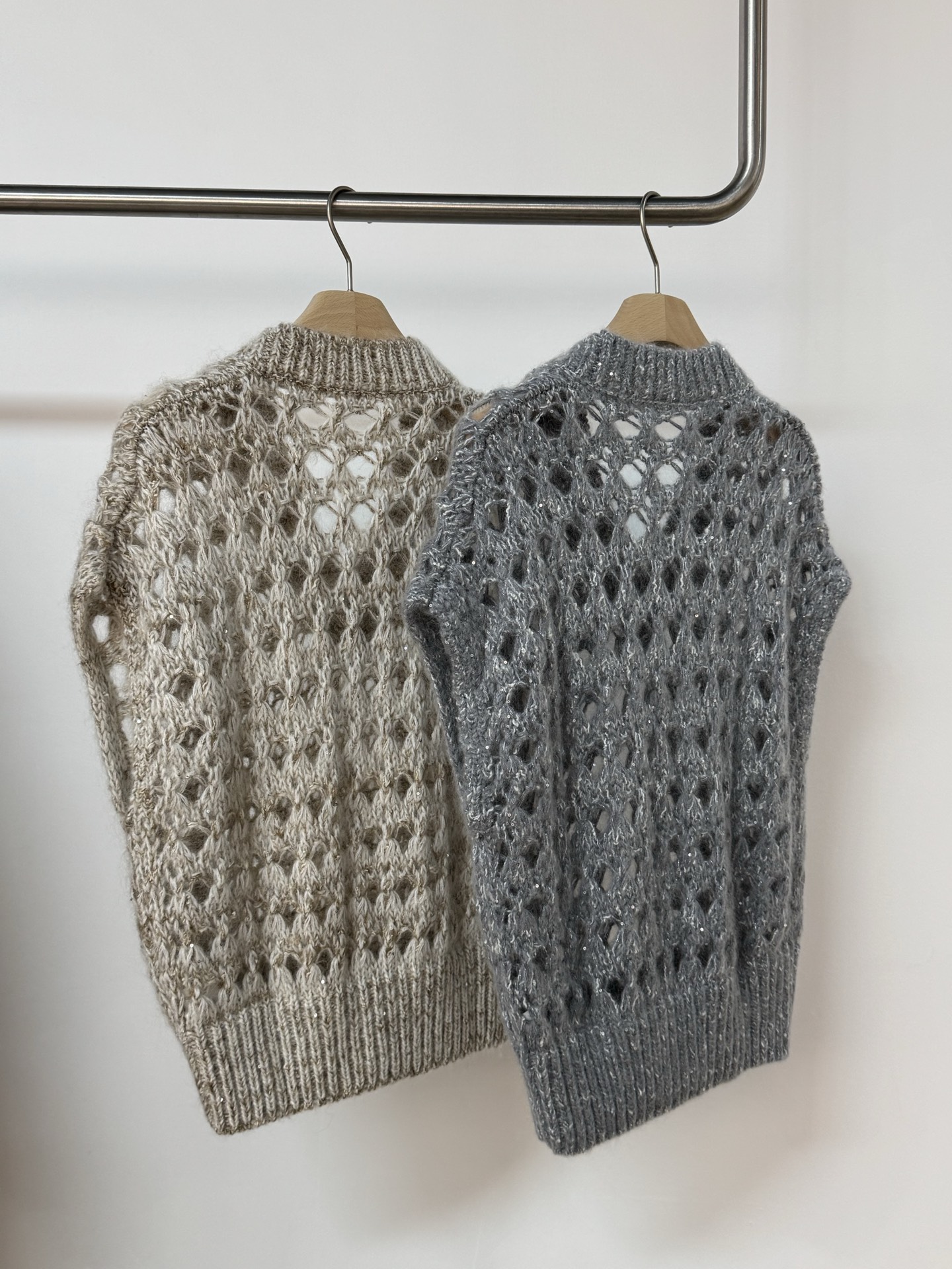 Women's V-Neck Mohair Blend Sleeveless Knit Top Vest in Cream and Silver 3 i1754058946337 8651 0 2
