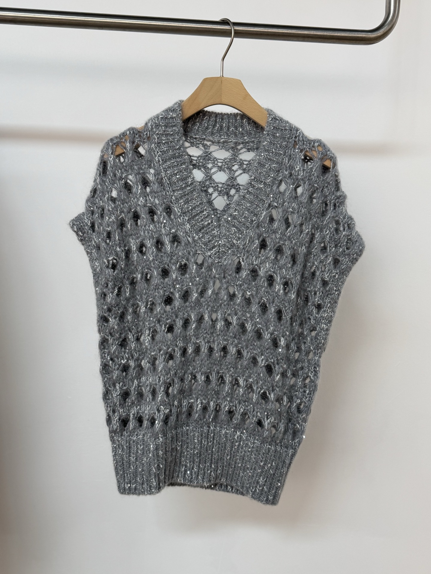 Women's V-Neck Mohair Blend Sleeveless Knit Top Vest in Cream and Silver 5 i1754058947965 5956 0 3