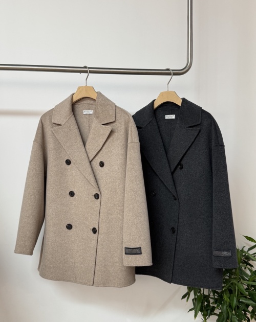 Brunello Cucinelli Women's Double-Breasted Cashmere Coat with Monili Detail 1 Brunello Cucinelli Women's Double-Breasted Cashmere Coat with Monili Detail