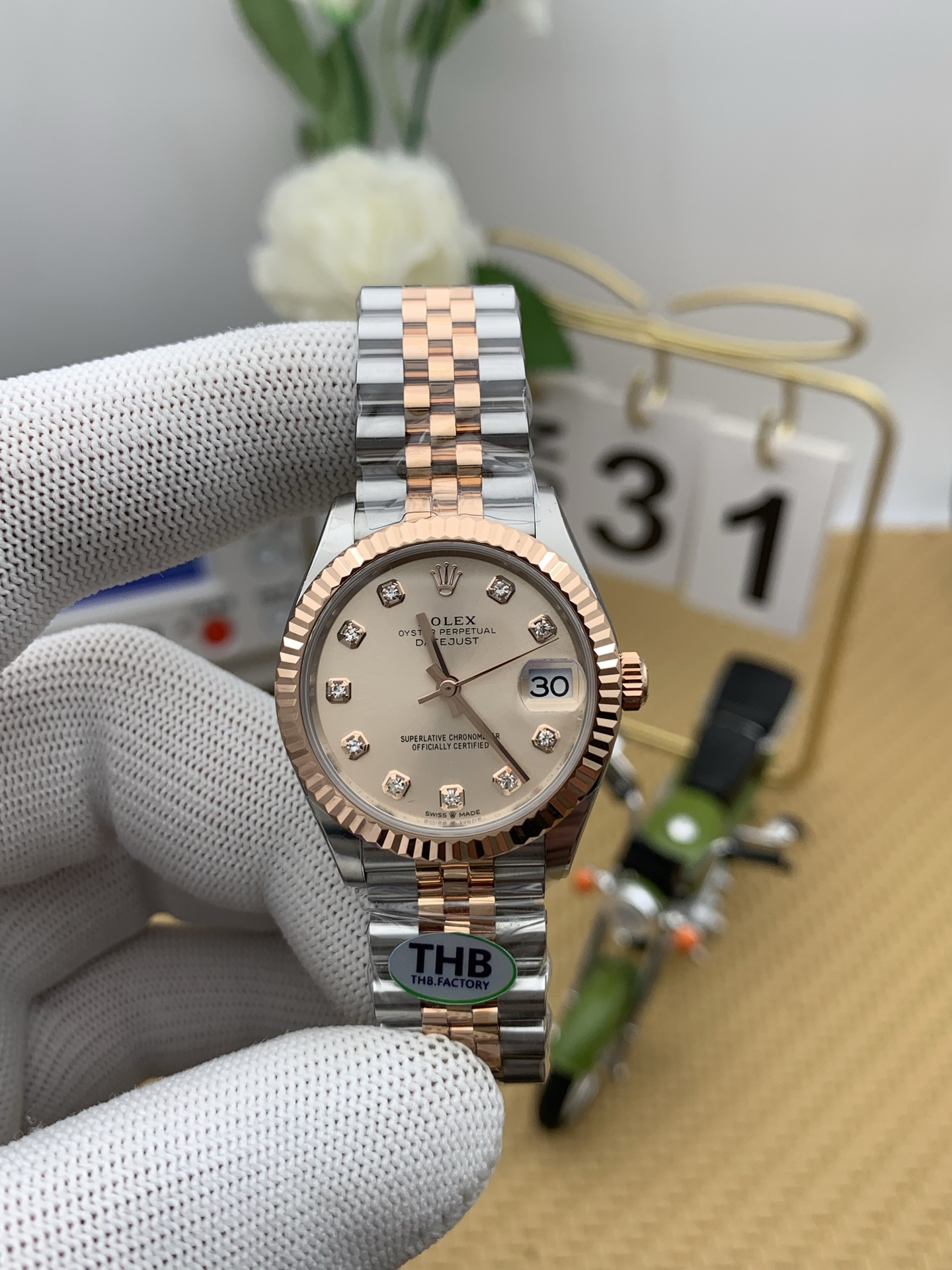 NO:386798,THB champagne plate log 31mm,19860909THB 间玫香槟盘日志 31mm,,Watch