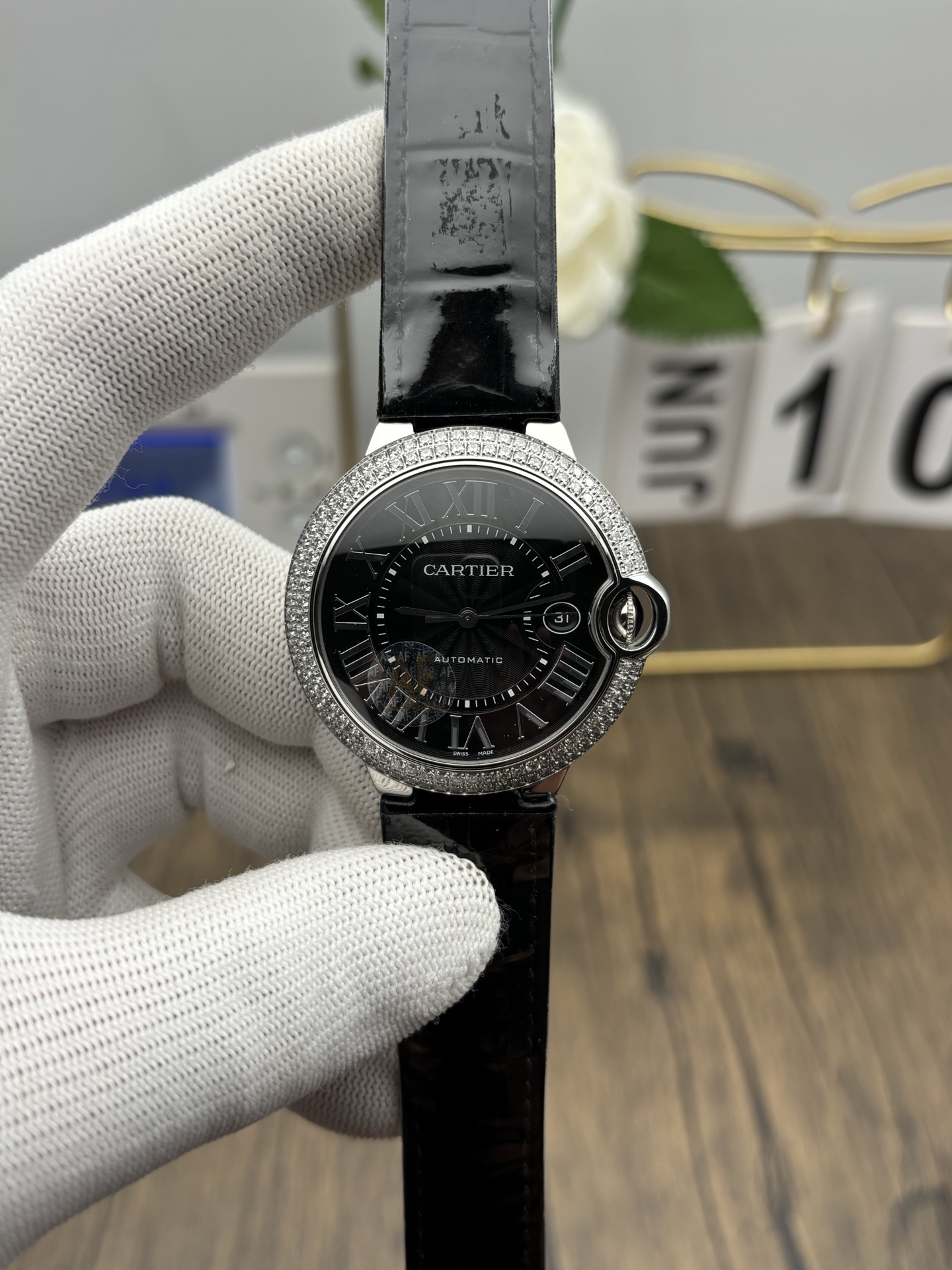 NO:386910,af Cartier black disc diamond ring balloon 42MM, cartier19860909af 卡地亚黑盘钻圈气球42MM,,cartier,Watch