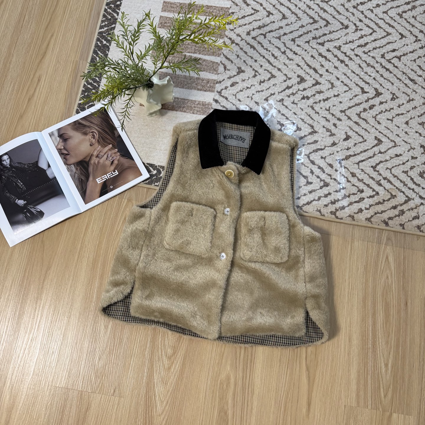 Color Block Plush Vest Set Houndstooth Skirt, Chic Autumn/Winter Outfit 3 i1761926271649 5919 0 1