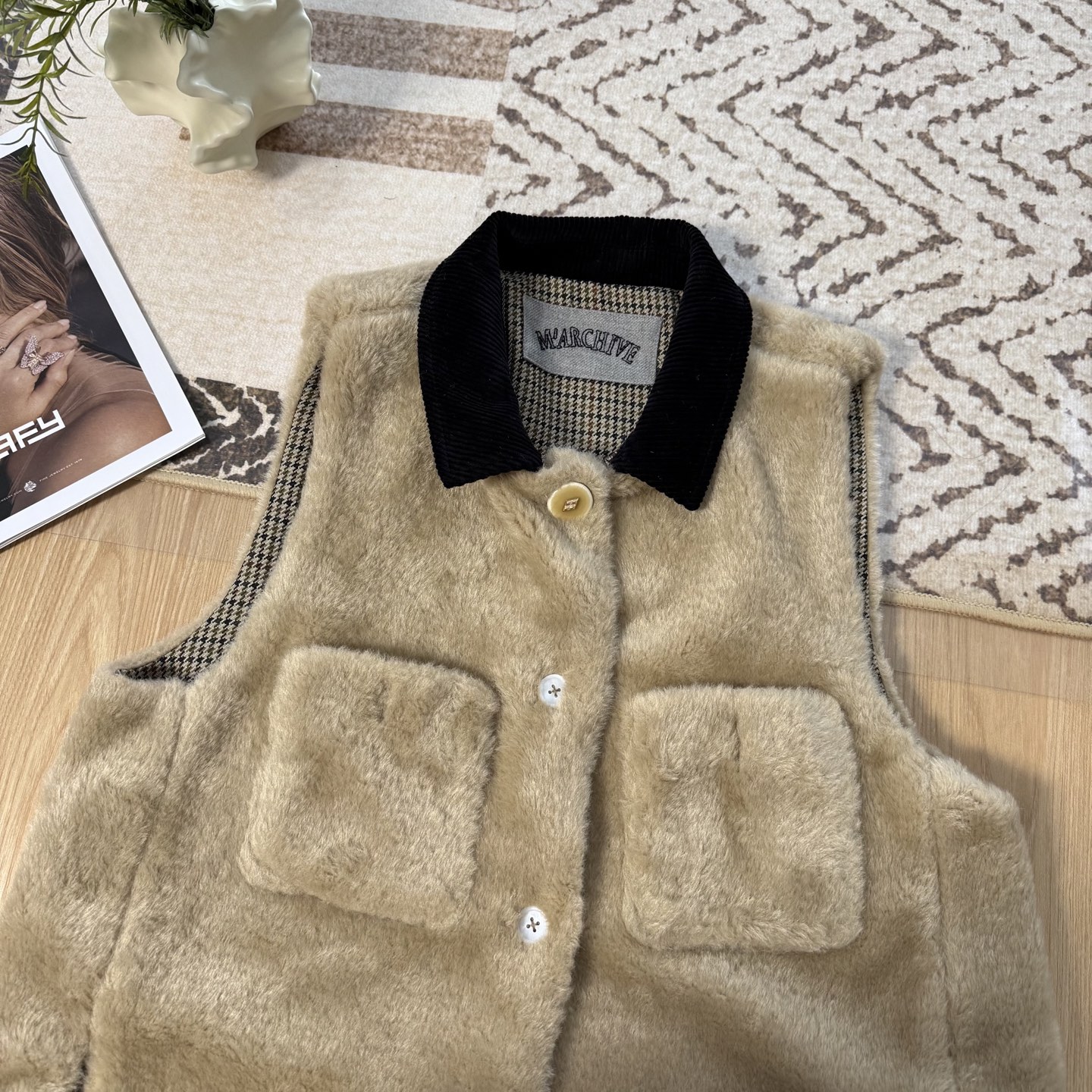 Color Block Plush Vest Set Houndstooth Skirt, Chic Autumn/Winter Outfit 4 i1761926271649 8275 0 2