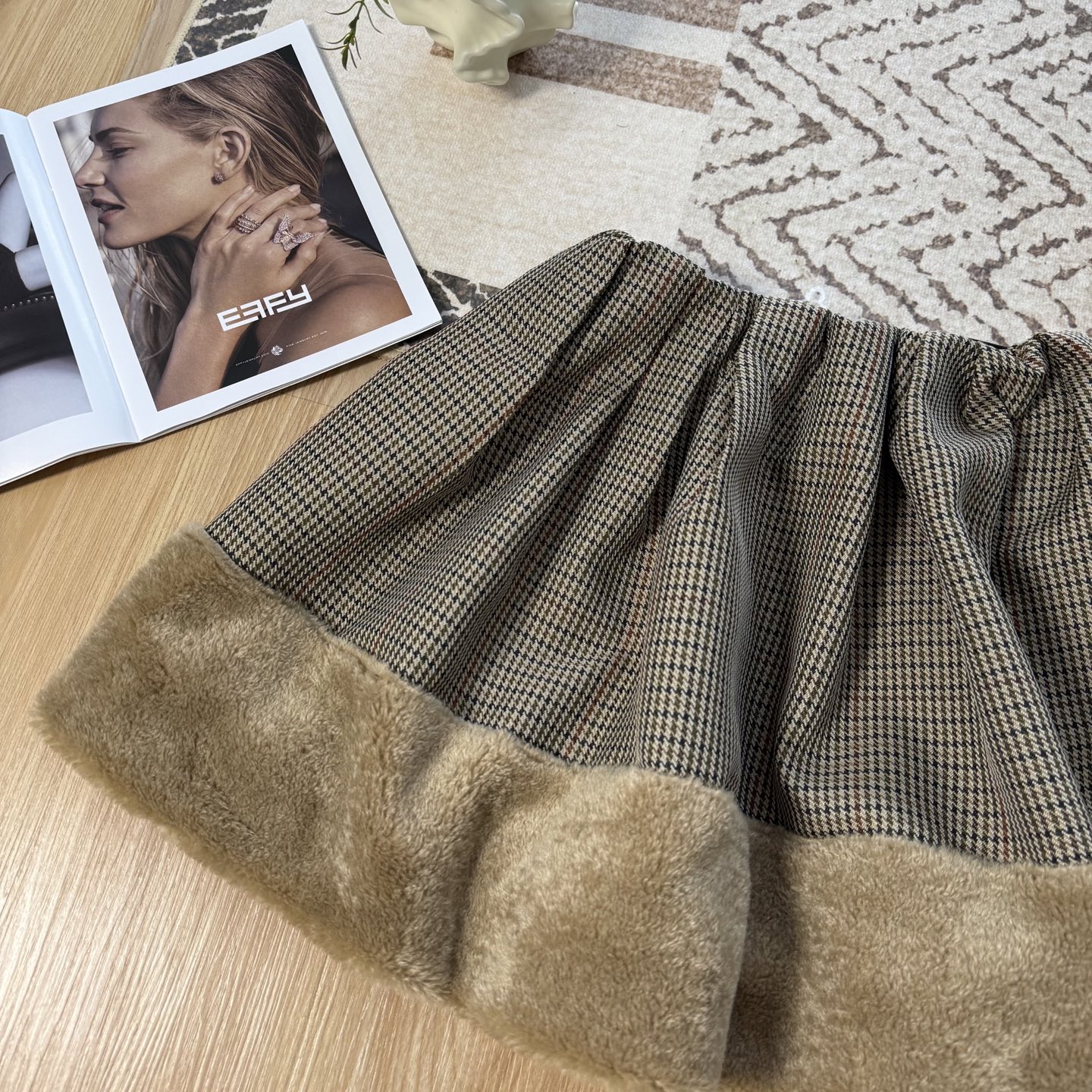 Color Block Plush Vest Set Houndstooth Skirt, Chic Autumn/Winter Outfit 8 i1761926275669 8581 0 6