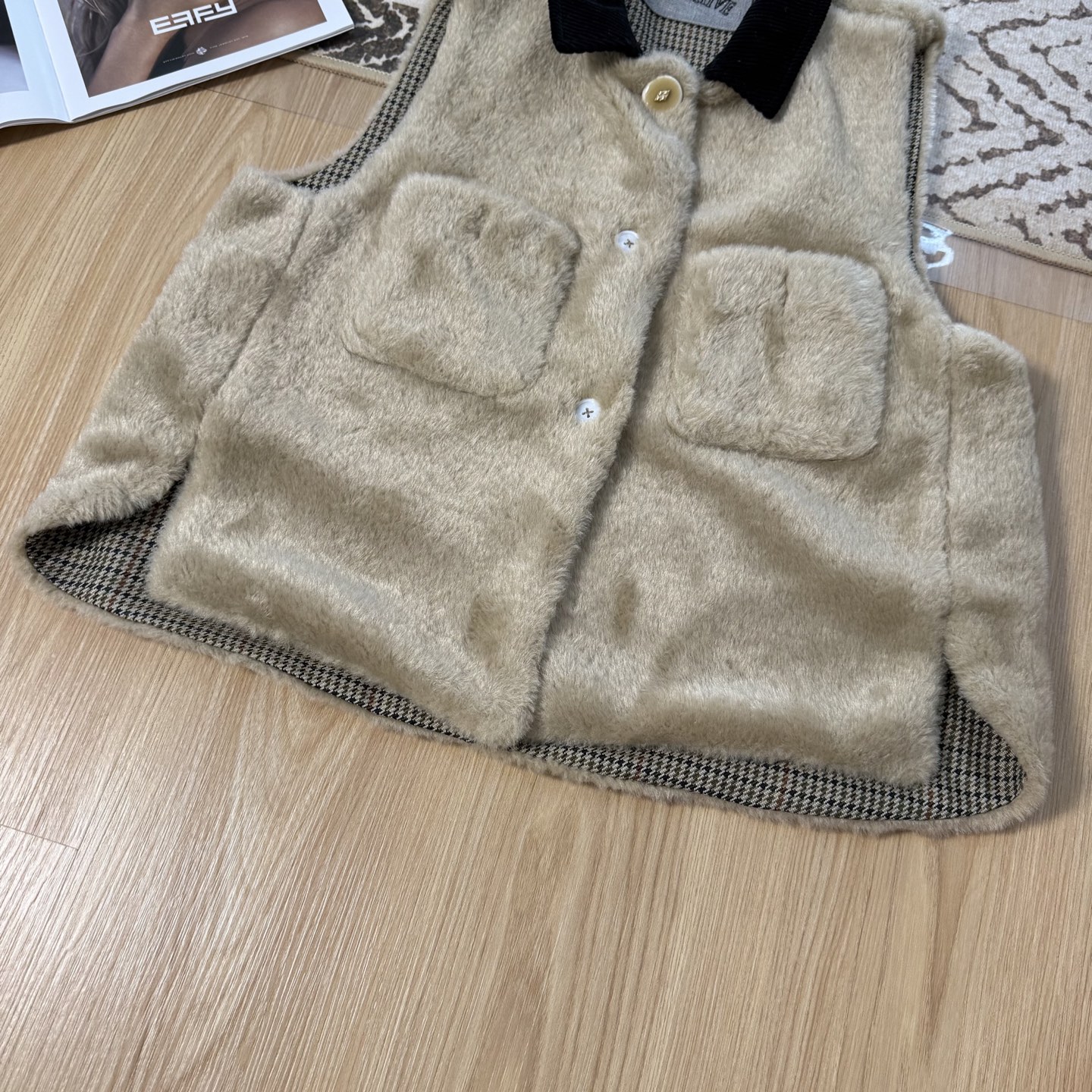 Color Block Plush Vest Set Houndstooth Skirt, Chic Autumn/Winter Outfit 6 i1761926279135 8433 0 4