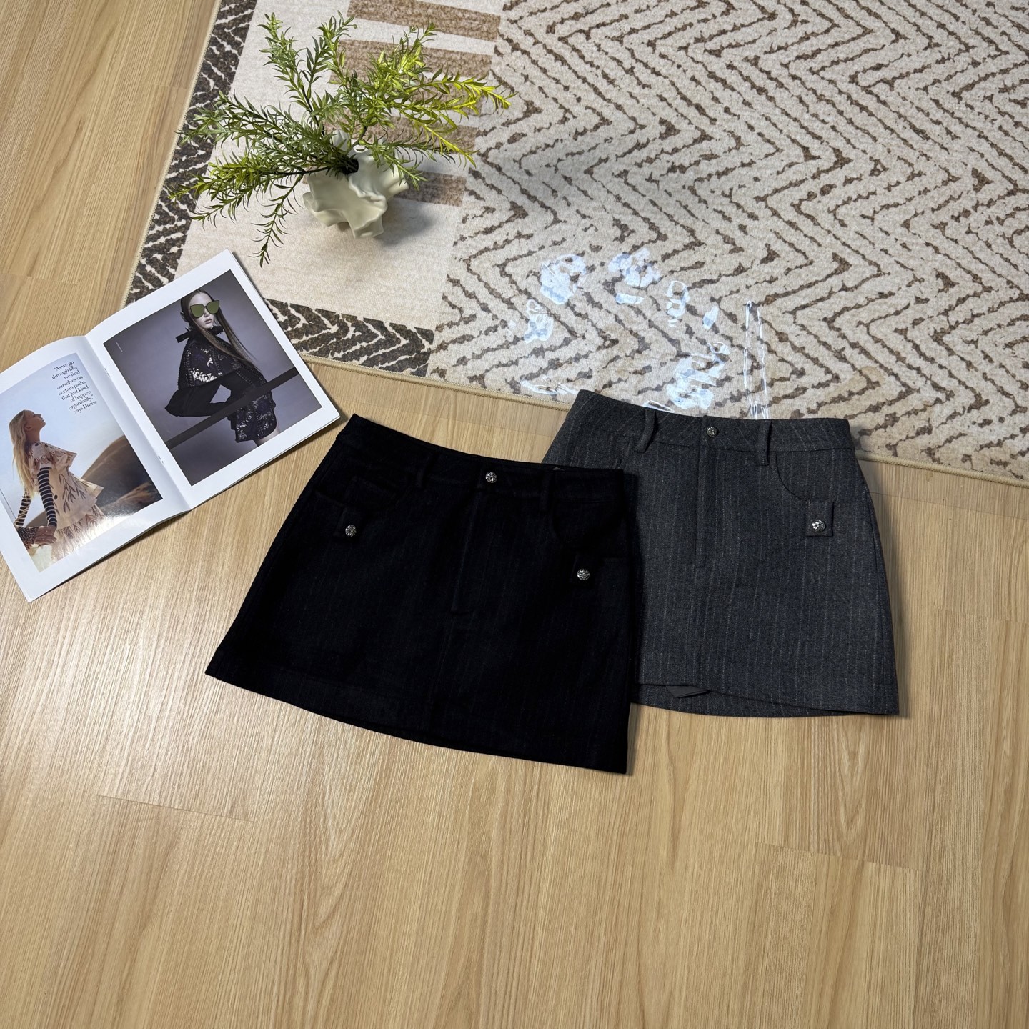 Chrome Hearts Pinstripe A-Line Skirt with Cross Button Details