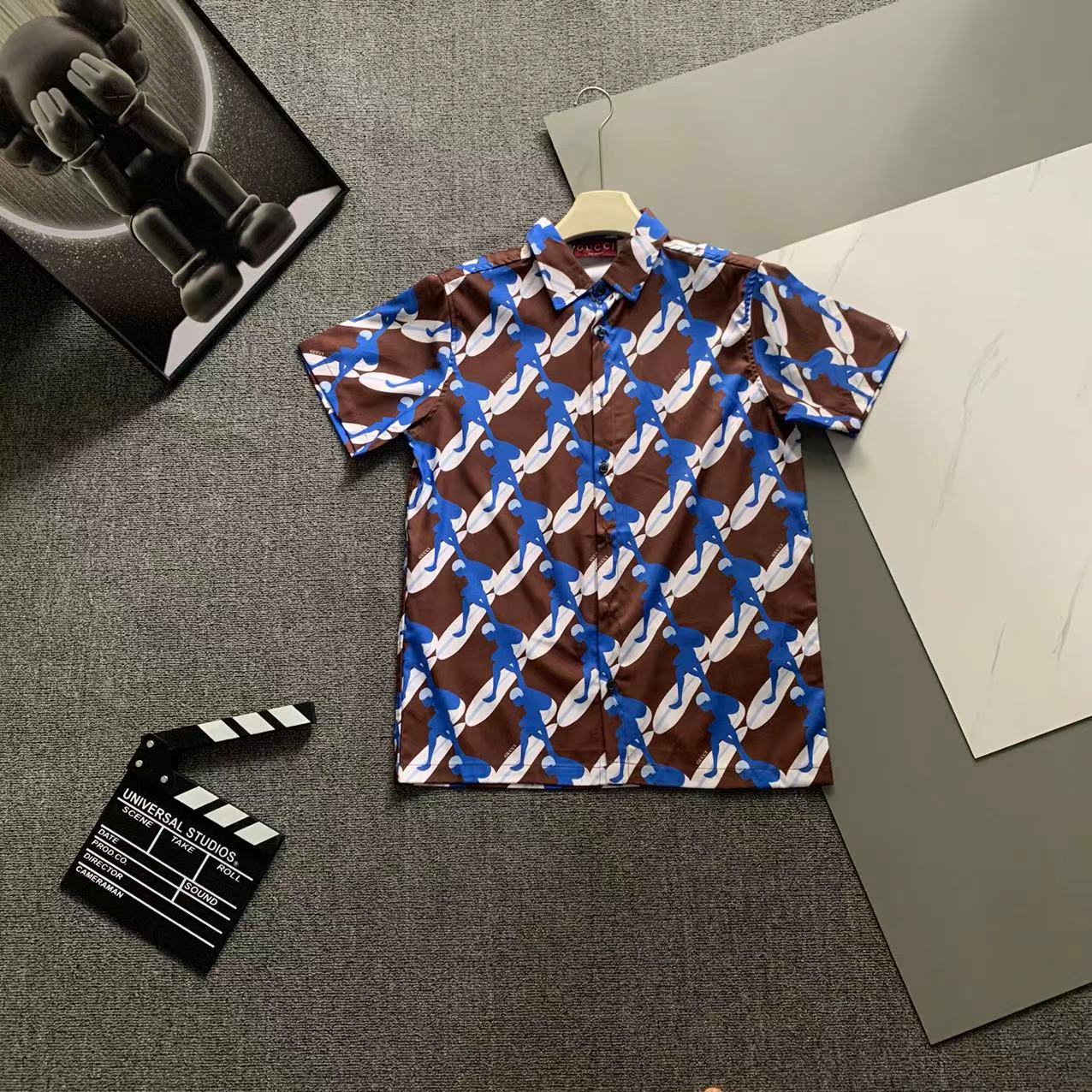  2025 夏季新款Gucci  古奇 印花翻领短袖衬衣套装，高端版本！定制面料 透气舒适度高 细节无可