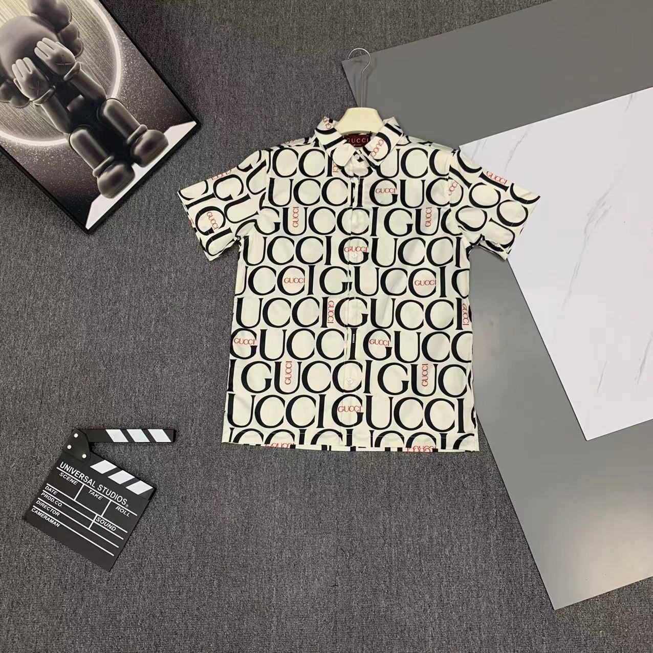  2025 夏季新款Gucci  古奇 印花翻领短袖衬衣套装，高端版本！定制面料 透气舒适度高 细节无可