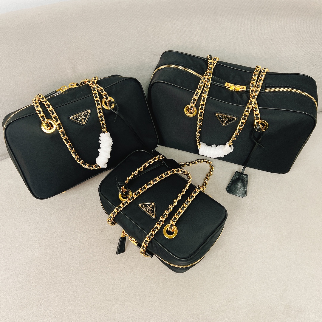Nuevo lanzamiento: Nuevo bolso de hombro de cadena negro y dorado estilo vintage de verano 2024, 3 tamaños