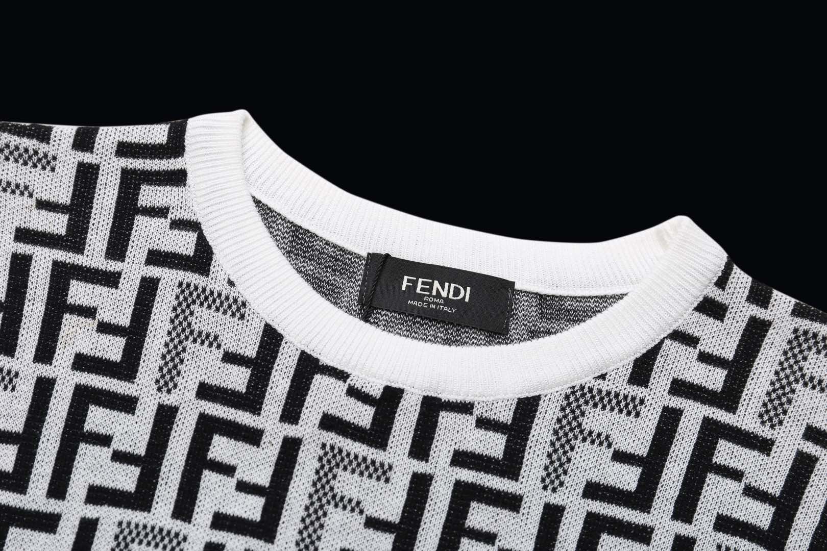 Fendi Jacquard Knit Short Sleeve Sweater, Unisex, XS-L 5 i1736099651195 4908 0 3