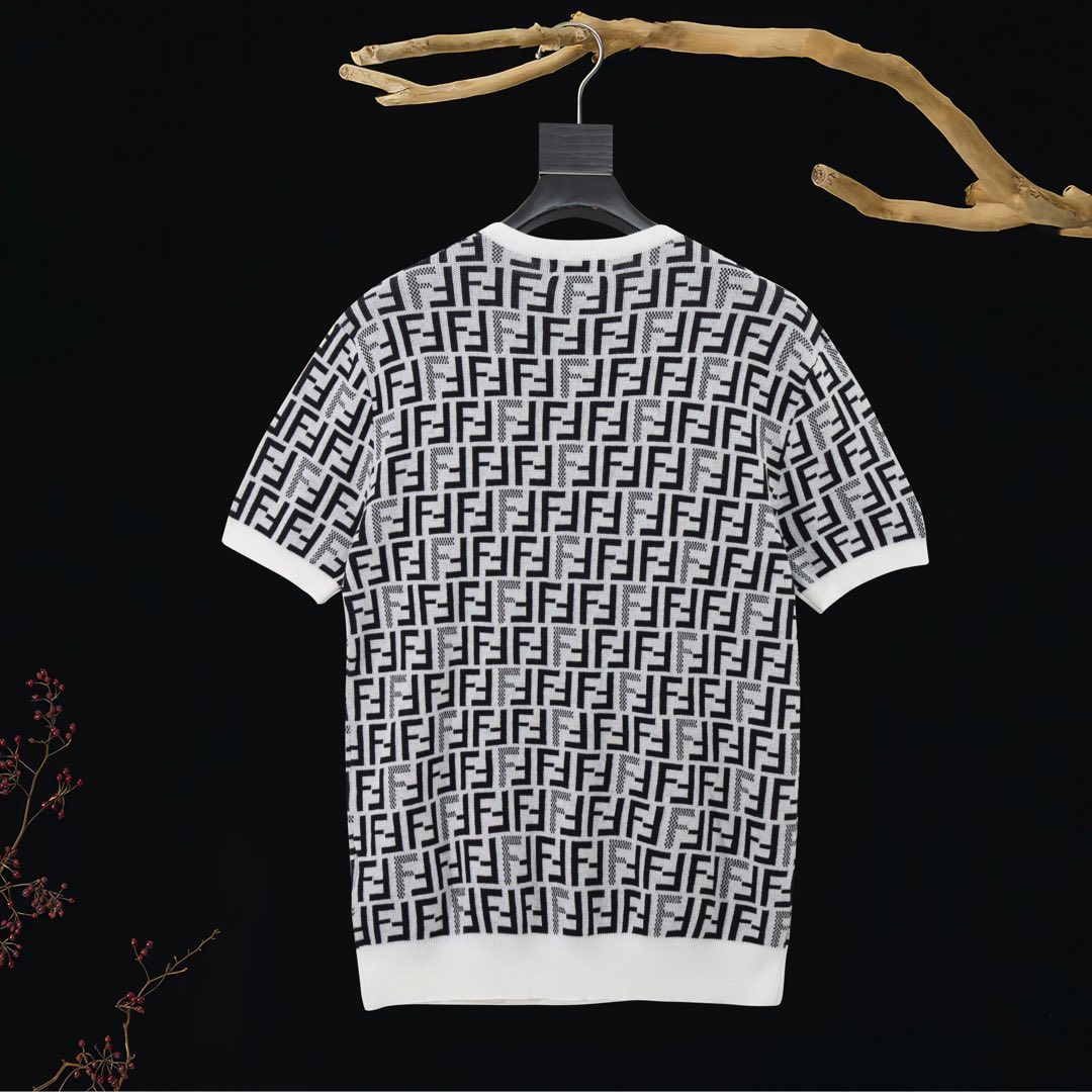 Fendi Jacquard Knit Short Sleeve Sweater, Unisex, XS-L 3 i1736099653615 726 0 1