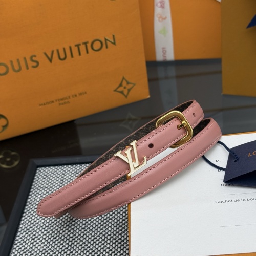 Louis Vuitton V Darling 1.5cm Pink Leather Belt with Monogram Canvas Lining 1 Louis Vuitton V Darling 1.5cm Pink Leather Belt with Monogram Canvas Lining