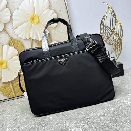 Prada Men's Multifunctional Black Nylon Briefcase Handbag with Saffiano Leather 1 Prada Men's Multifunctional Black Nylon Briefcase Handbag with Saffiano Leather