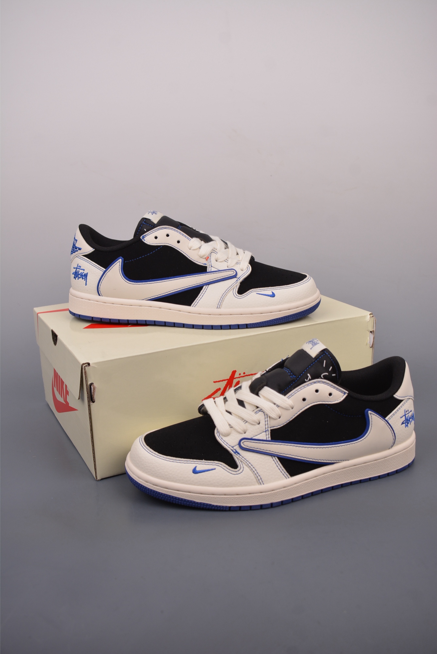 200  Fragment x Travis Scott x 斯图西 Air Jordan 1 Low 三方联名倒钩   SJ2068-113
