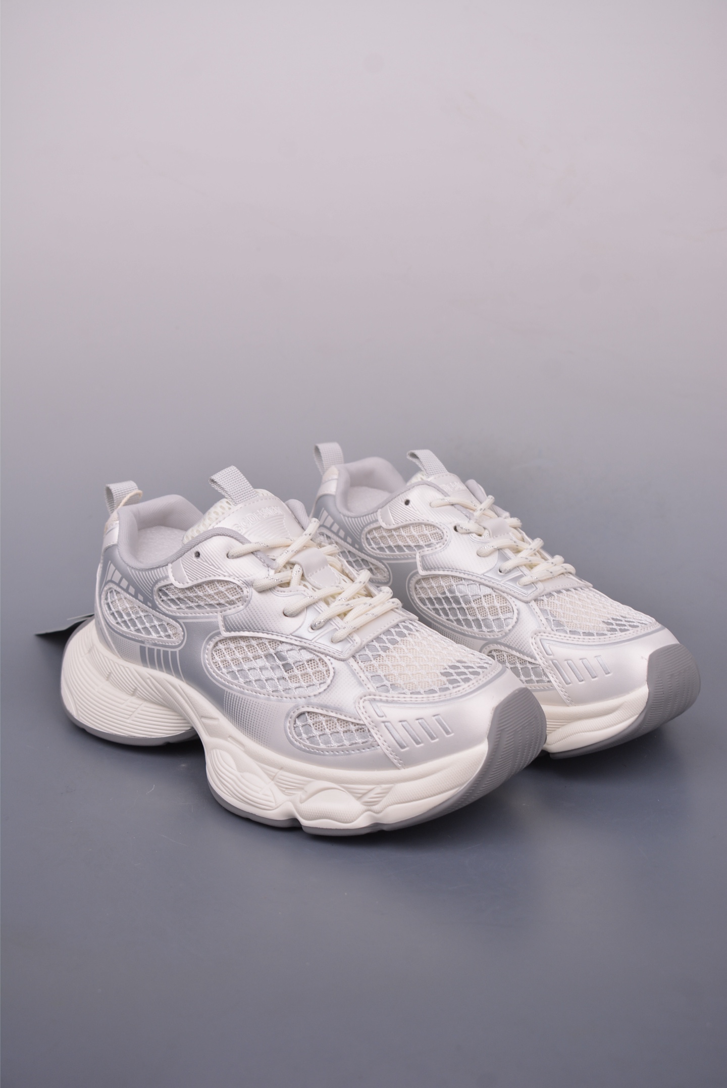 Chunky Platform Sneakers for Women - Lace-up Trainers, Silver, Sizes 35-40