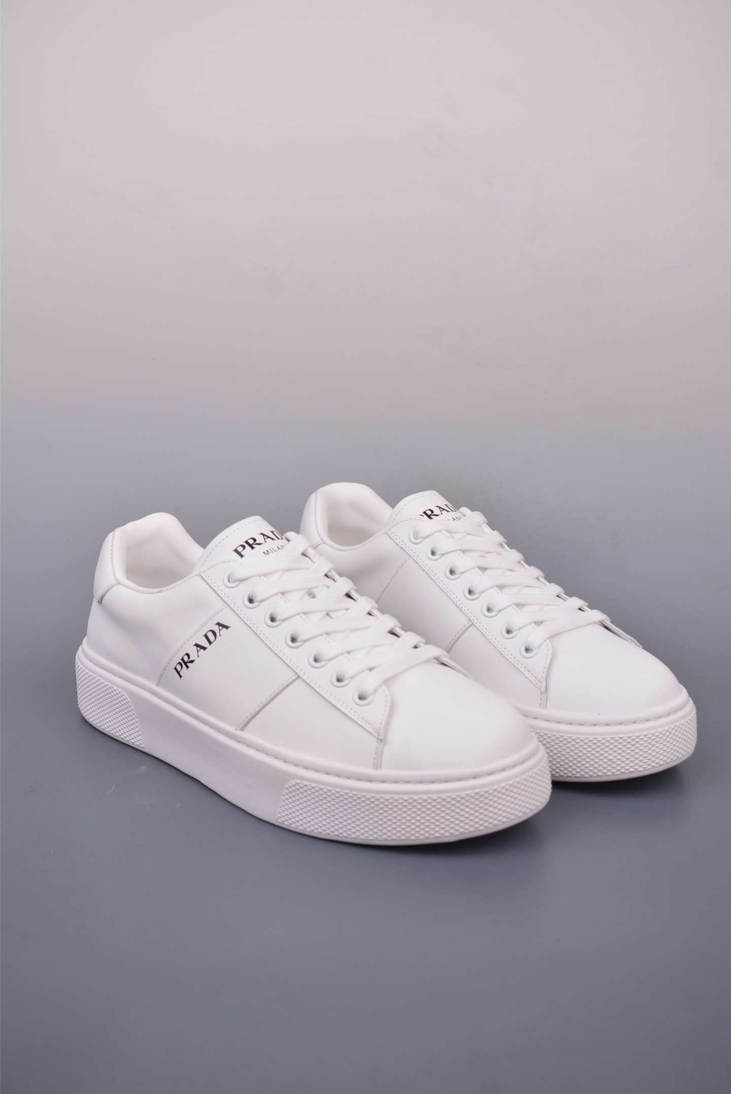 Prada White Leather Lace-Up Sneakers with Logo - Casual & Stylish