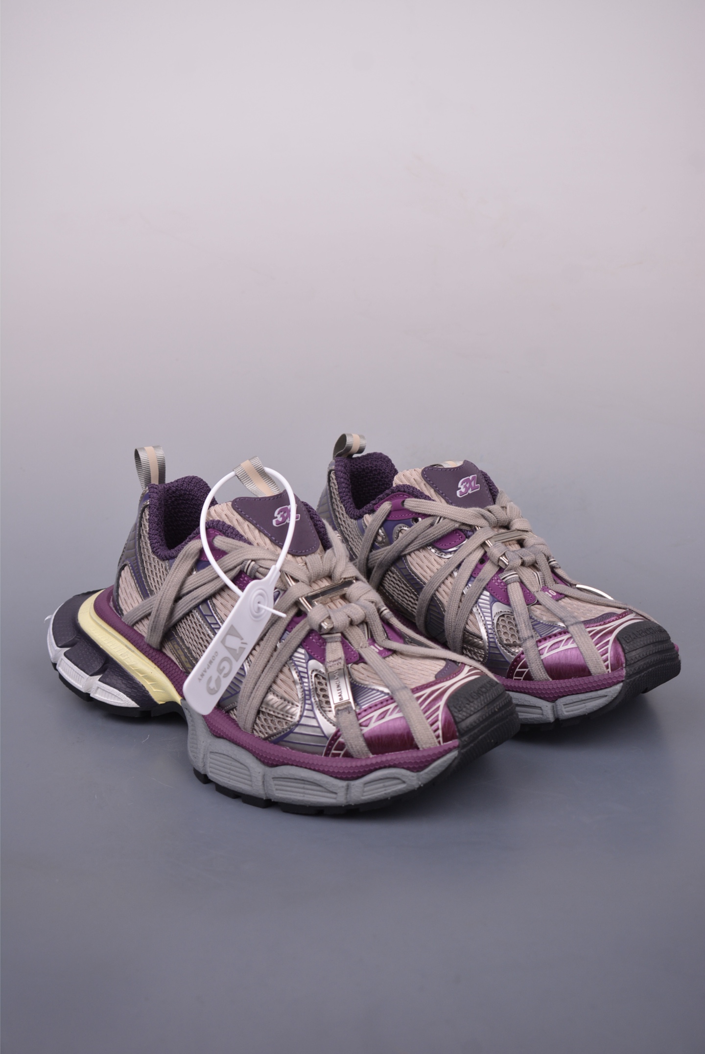 Balenciaga 3XL Purple & Grey Lace-Up Sneakers - Eco-Friendly & Stylish