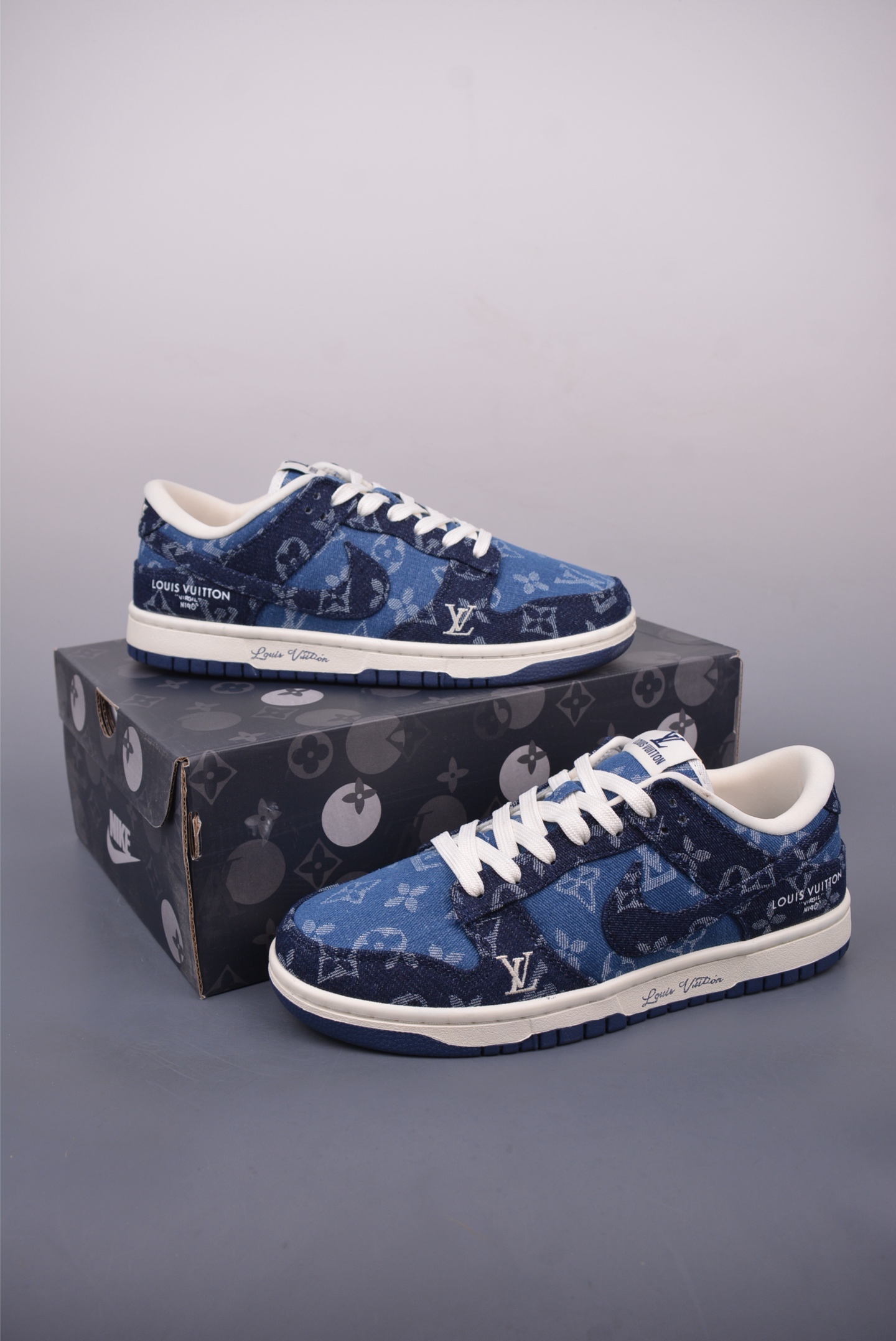 Louis Vuitton Nike SB Dunk Low DIY Sneakers - Blue Denim Luxury Shoes 1 i1747441321924 5813 0 0