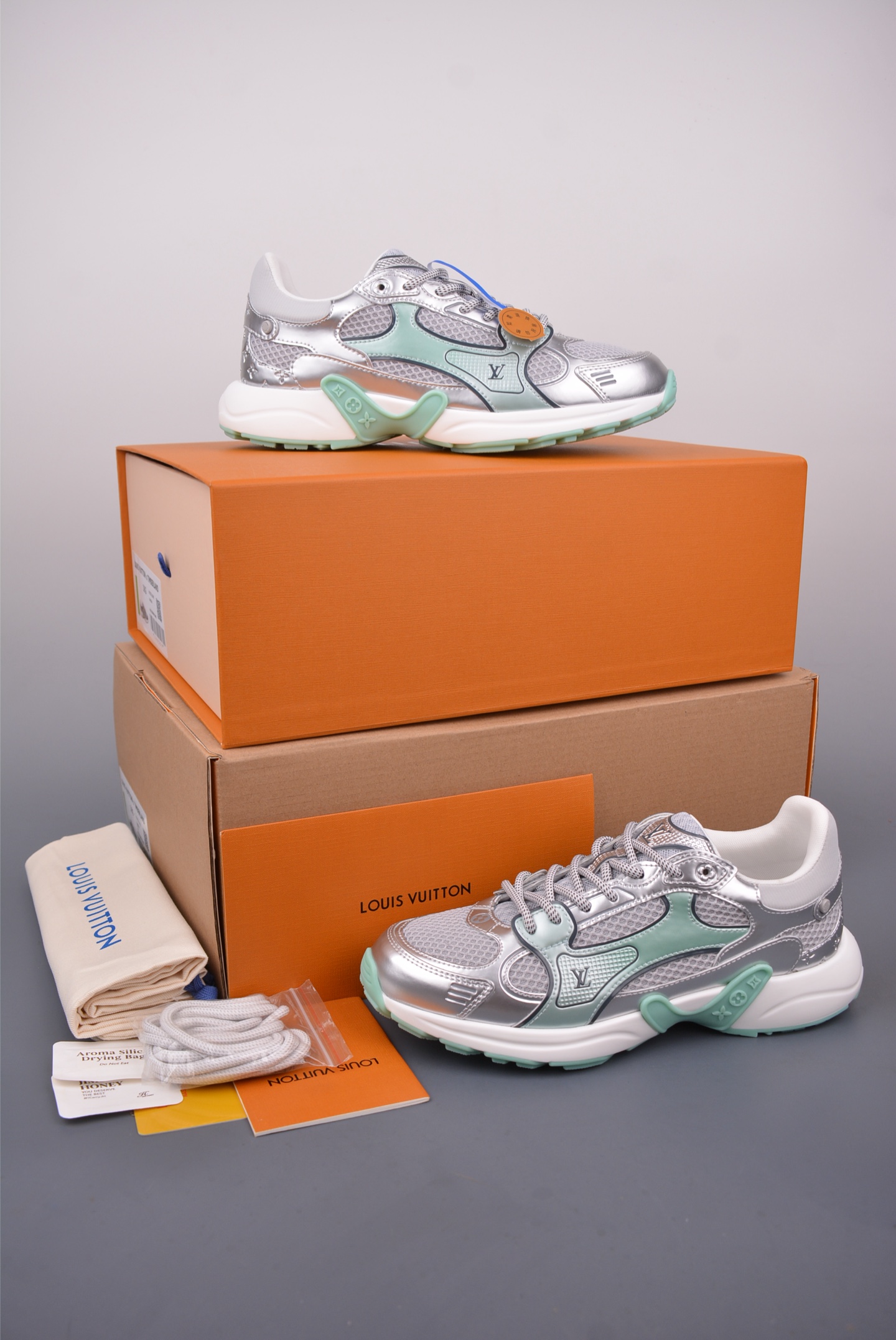 Louis Vuitton Olympia Sneakers: Silver and Mint Green, Breathable Mesh Design 5 i1748387860515 3845 0 4
