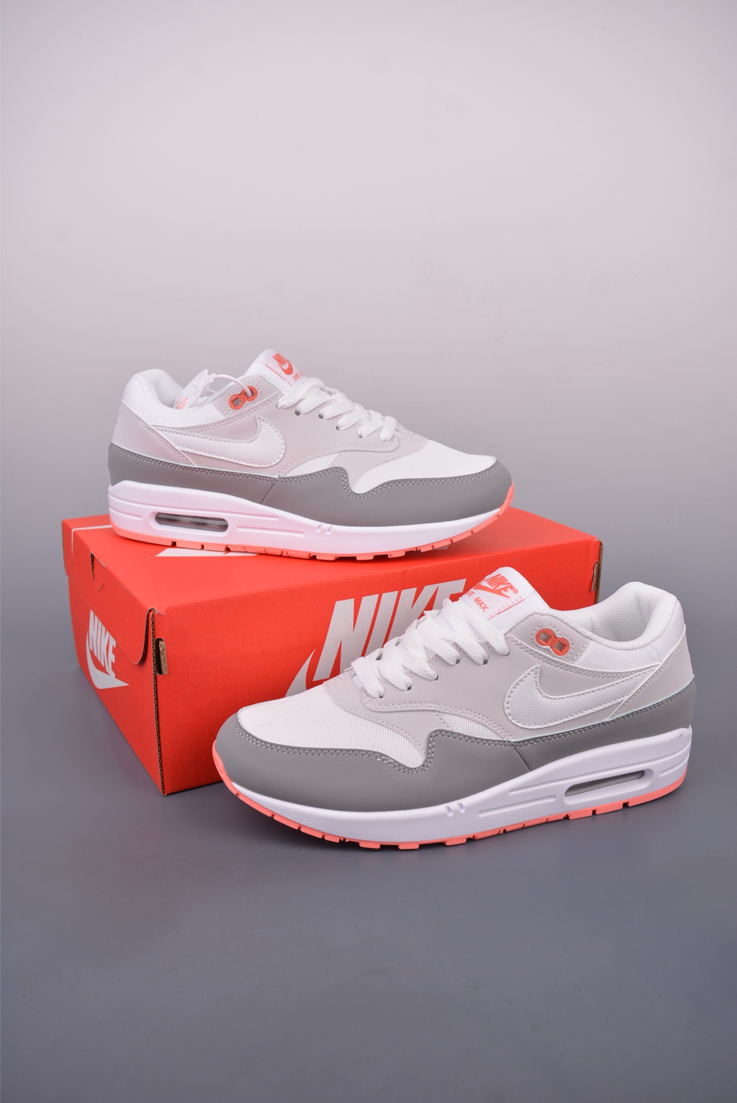 Nike Air Max 1 Retro Sneakers, Grey/White/Coral Accents, Comfortable Fit 6 i1749162363474 3846 0 4