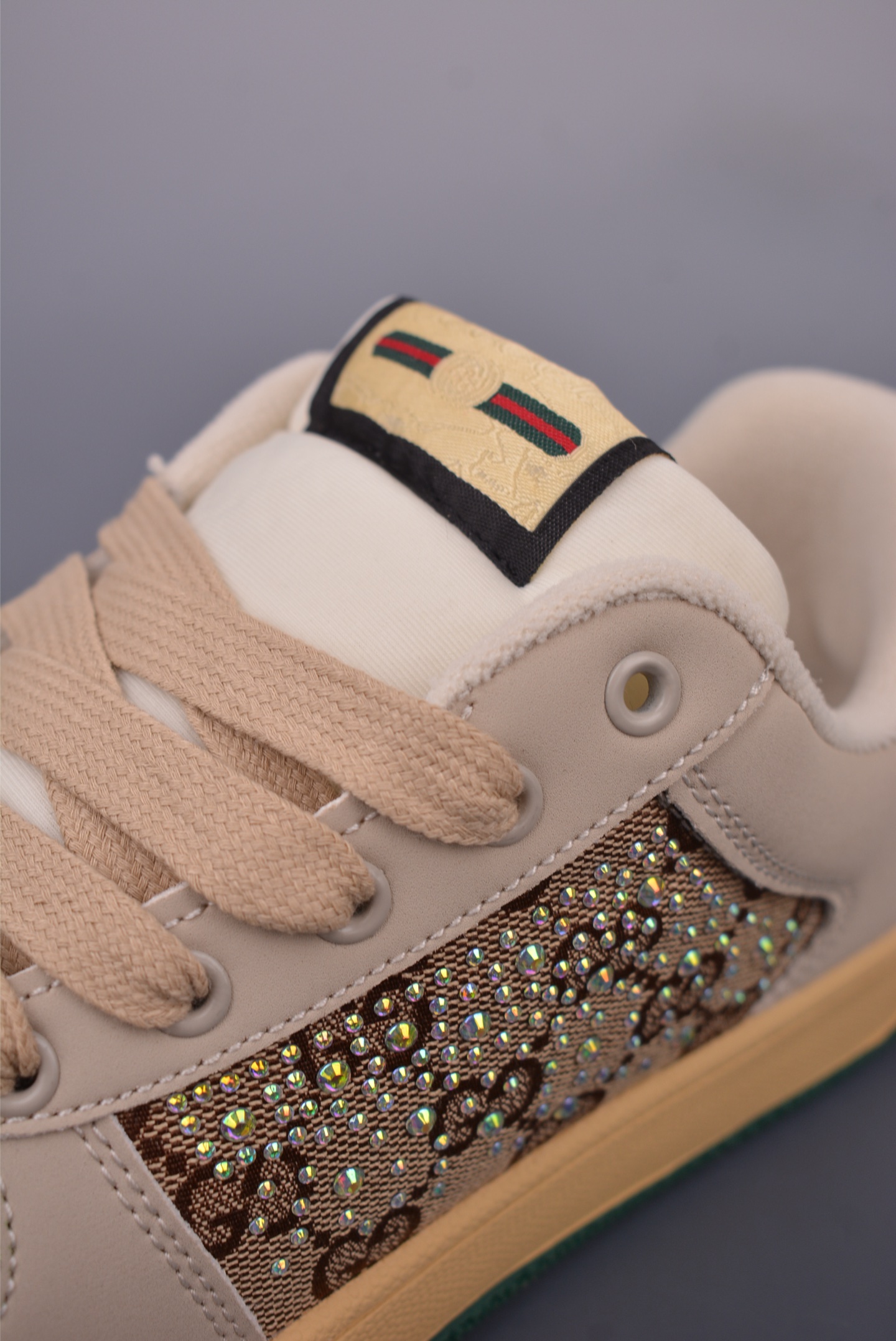 Gucci Men's Leather Sneakers with Geometric Pattern, Beige/Green, Size 36-44 7 i1749593683839 8403 0 6
