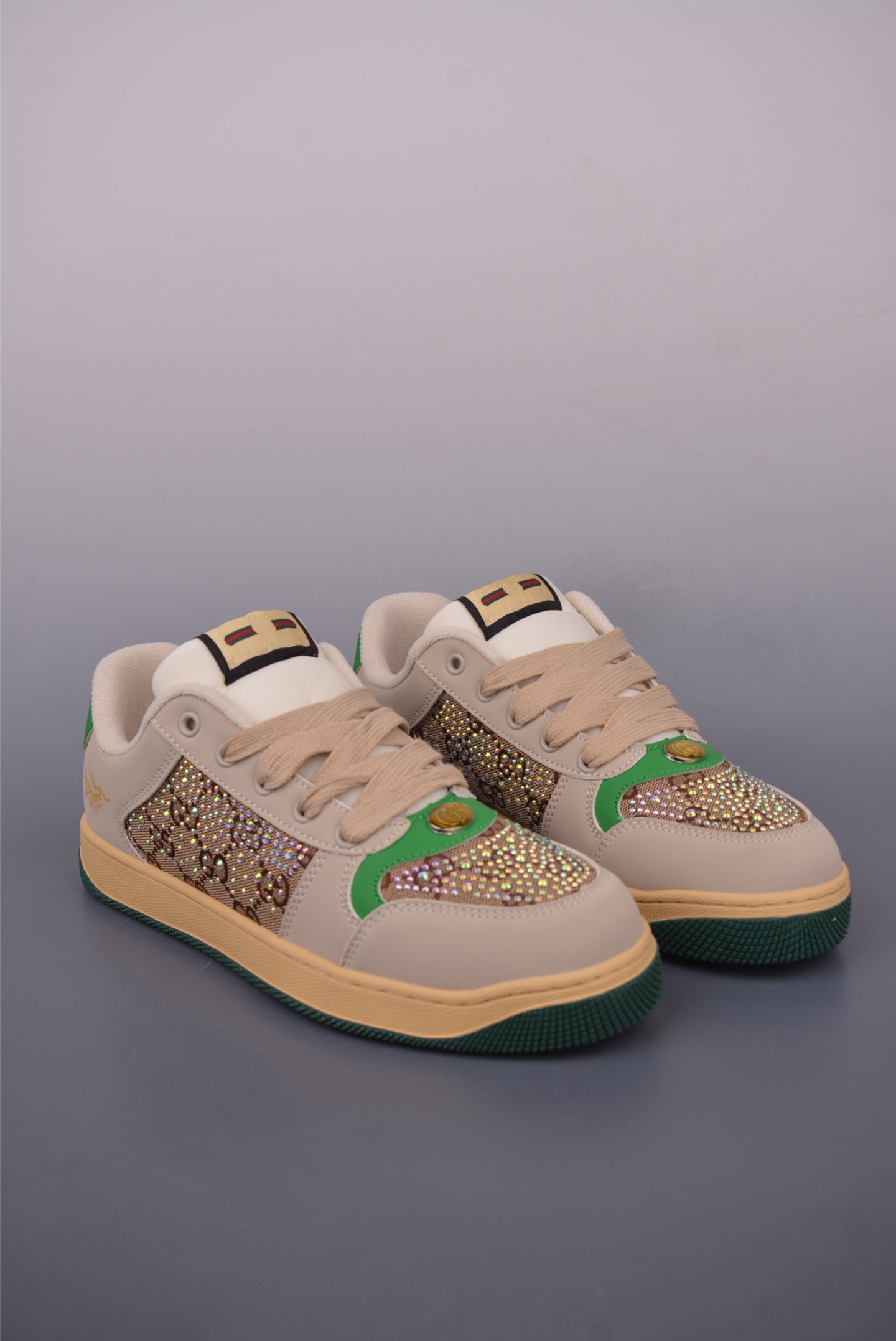Gucci Men's Leather Sneakers with Geometric Pattern, Beige/Green, Size 36-44 1 i1749593688501 898 0 0