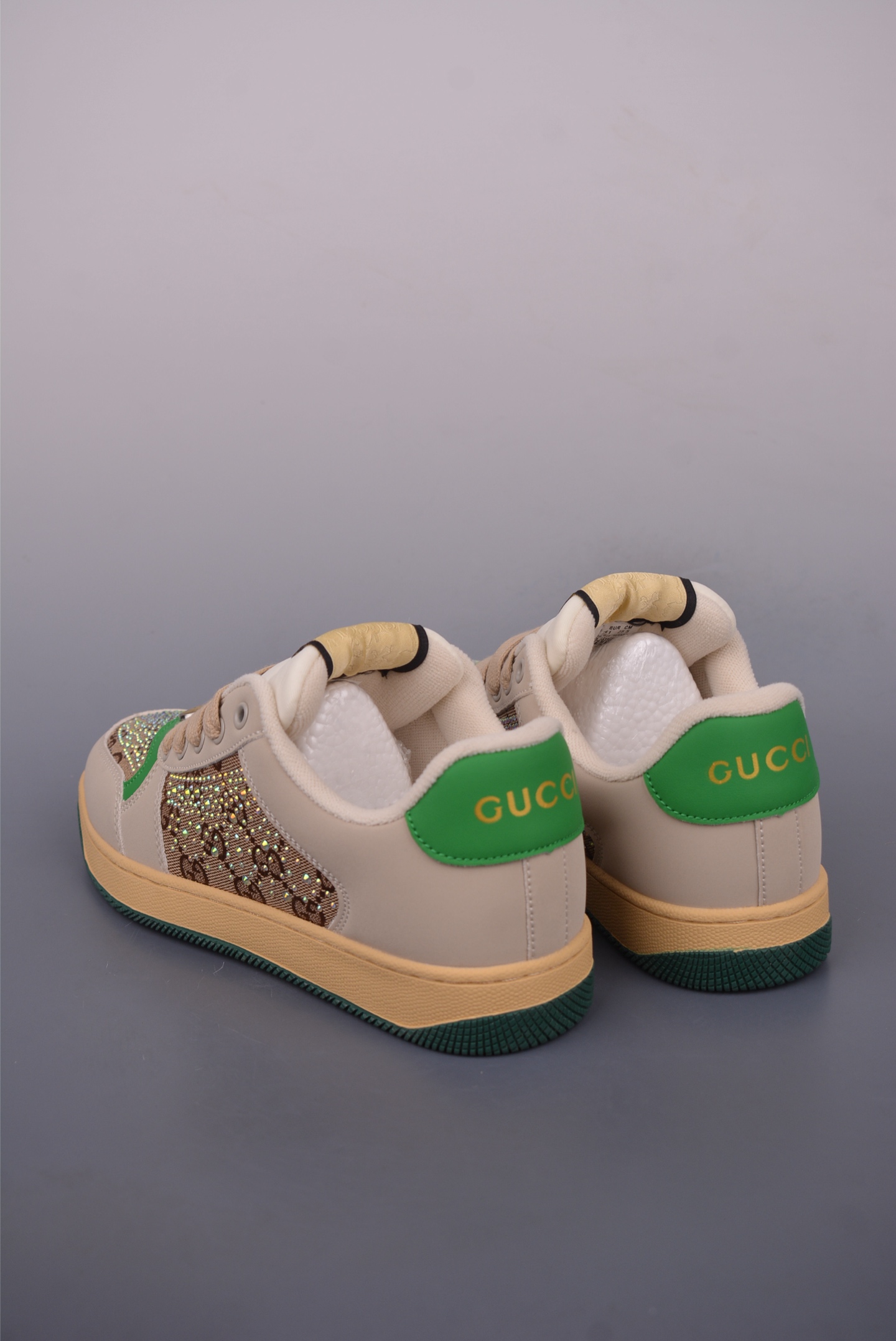 Gucci Men's Leather Sneakers with Geometric Pattern, Beige/Green, Size 36-44 2 i1749593688526 3670 0 1