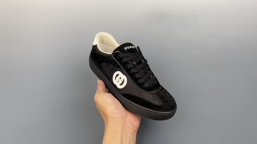 Gucci Interlocking G Suede Sneakers Retro Low Top Shoes - Black