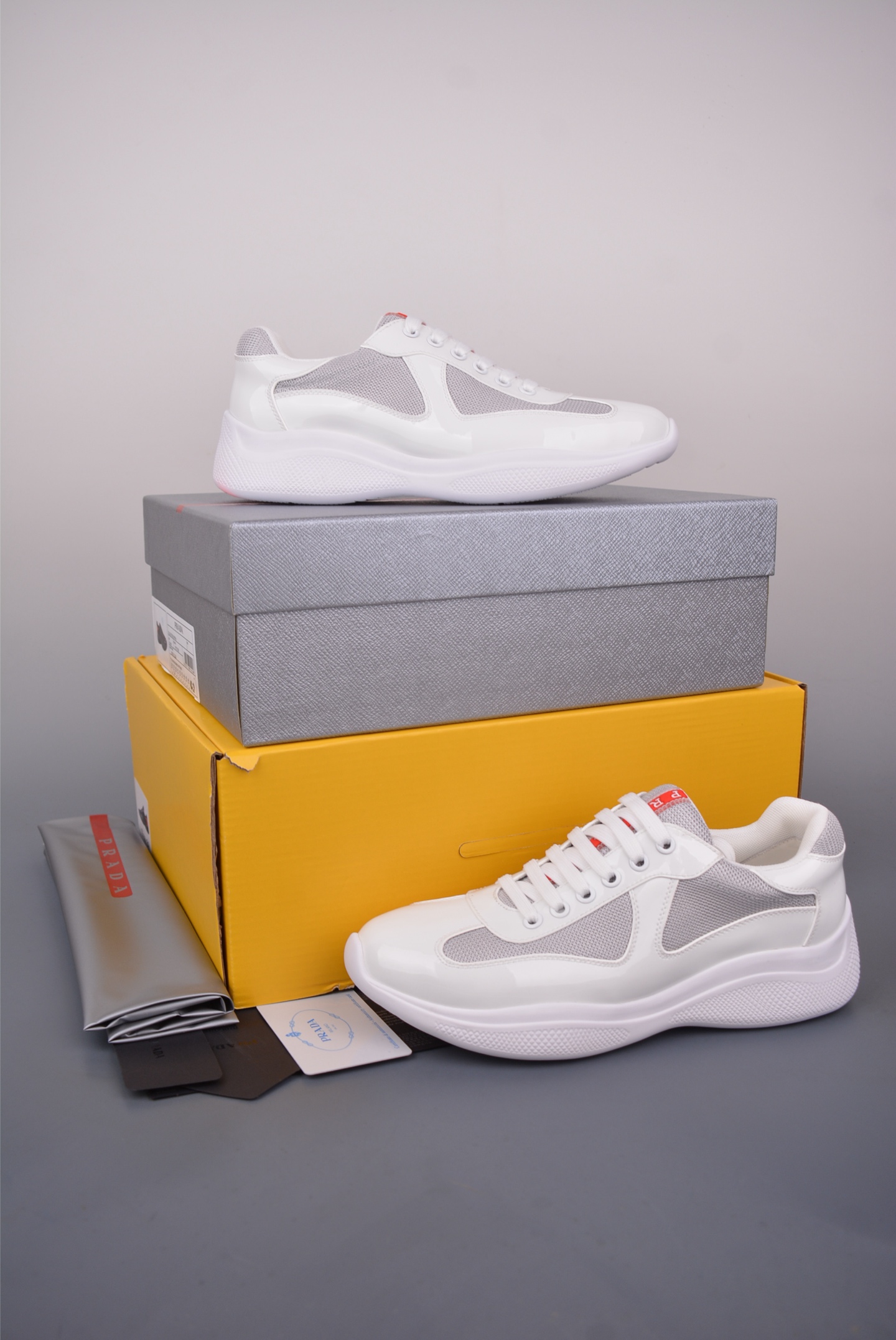 Prada Trainer Sneakers in White Leather and Mesh - Comfortable Style 5 i1750031324959 9780 0 4
