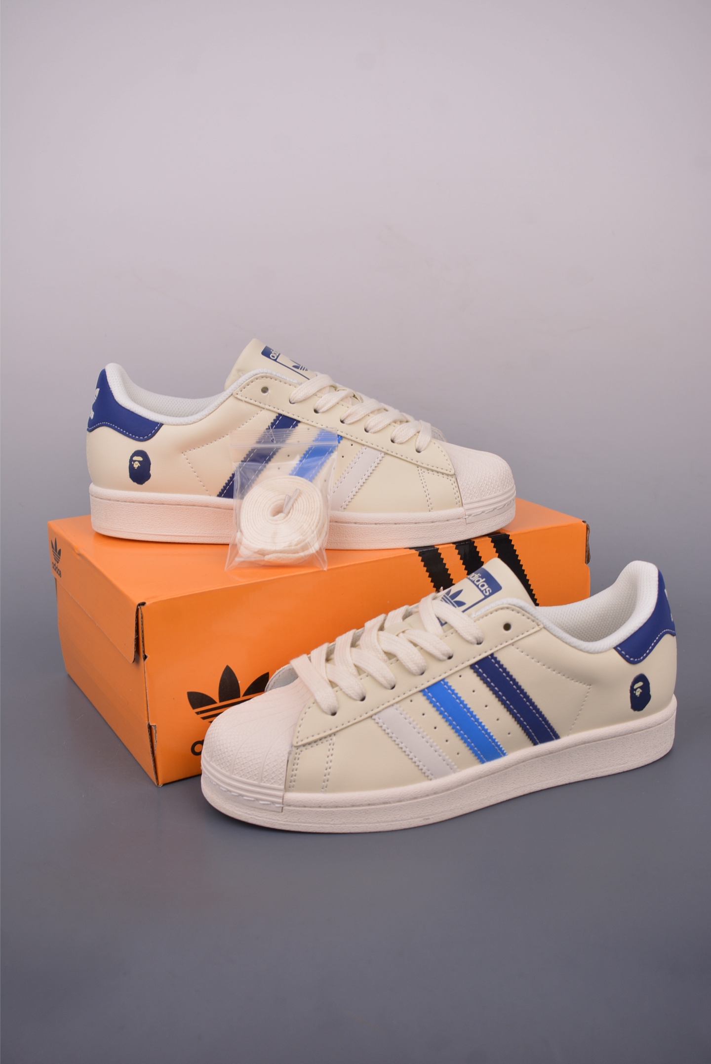 Adidas Originals Superstar Bape Cream/Blue, Leather Upper, Classic Shell Toe 1 i1750114001543 9845 0 0
