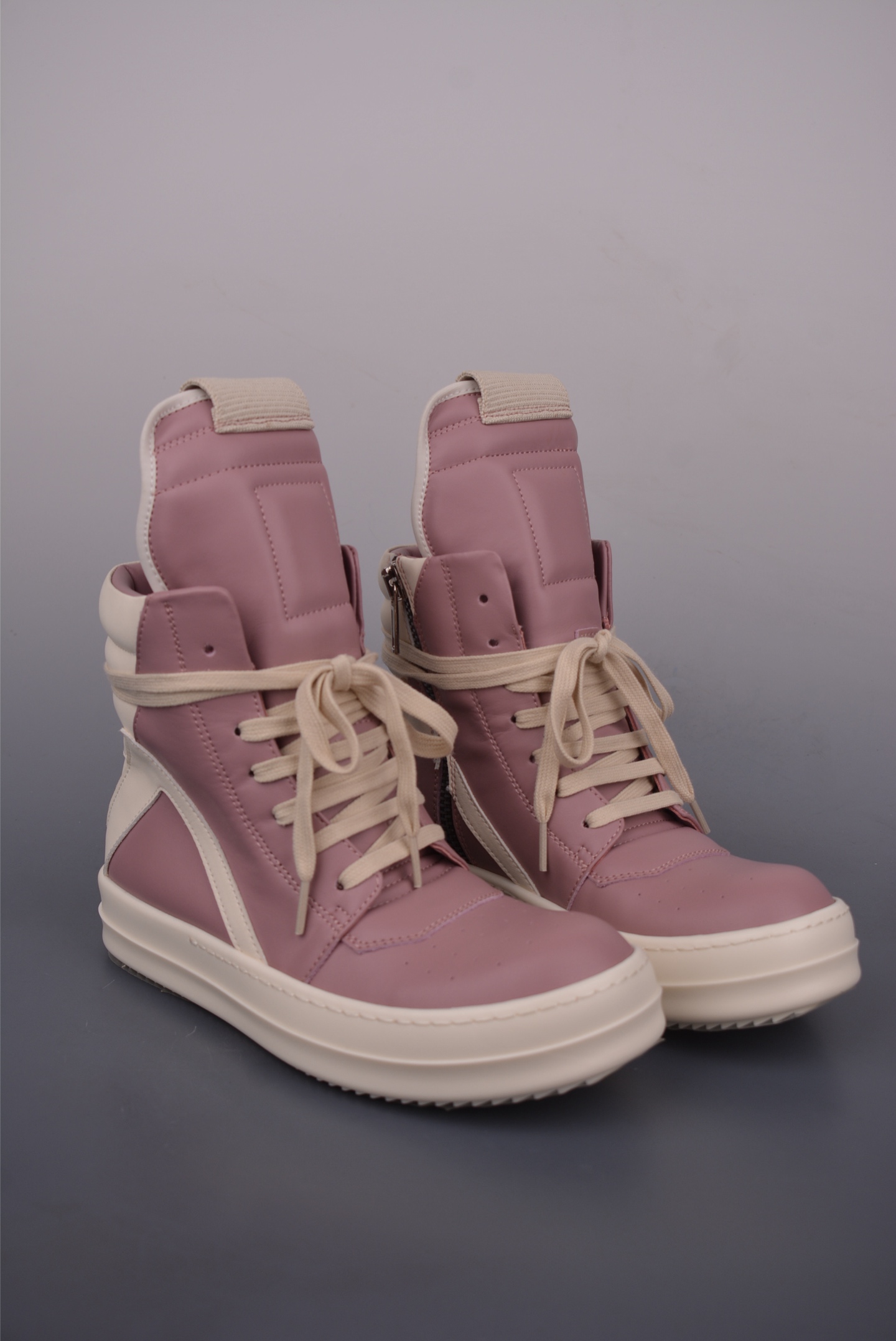 Rick Owens Pink Leather High-Top Sneakers with Signature Design and Thick Sole 1 i1750289924002 2345 0 0