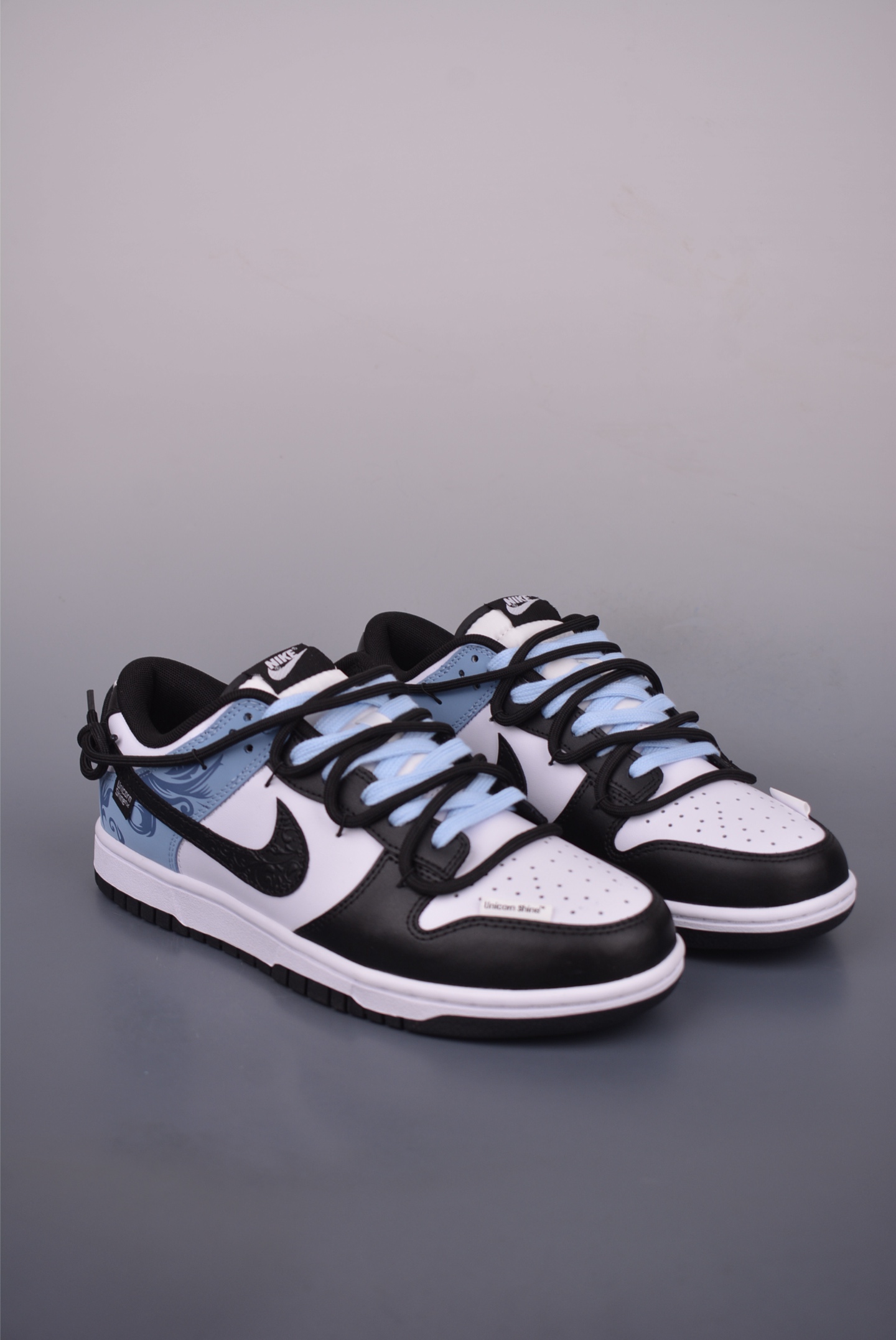 Nike SB Dunk Low Black White Blue with Embossed Design and Drawstring Laces 2 i1751149557288 3650 0 0