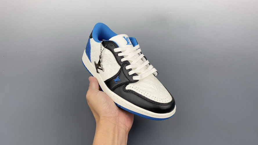 Louis Vuitton Air Jordan 1 Low White Black Blue Leather Sneakers