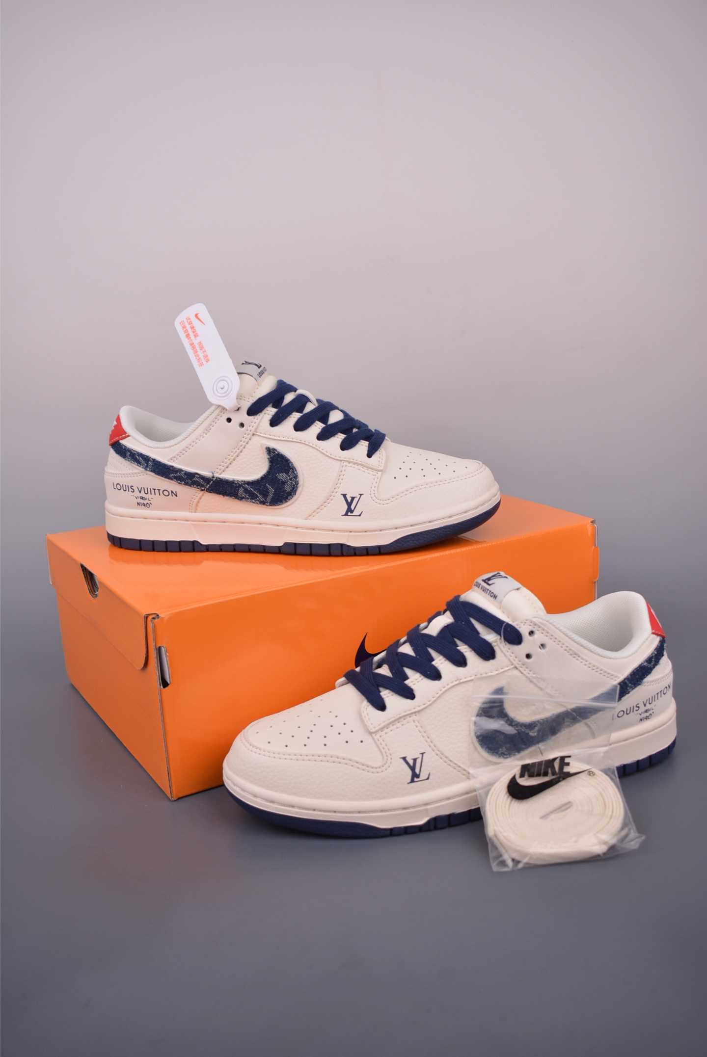 Nike SB Dunk Low x Louis Vuitton Cream Blue Sneakers - Limited Edition 5 i1751496054254 3496 0 4
