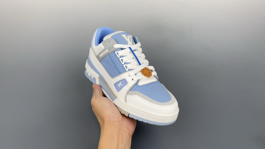Louis Vuitton Trainer Sneaker: Low Top Casual Shoes in Blue and White