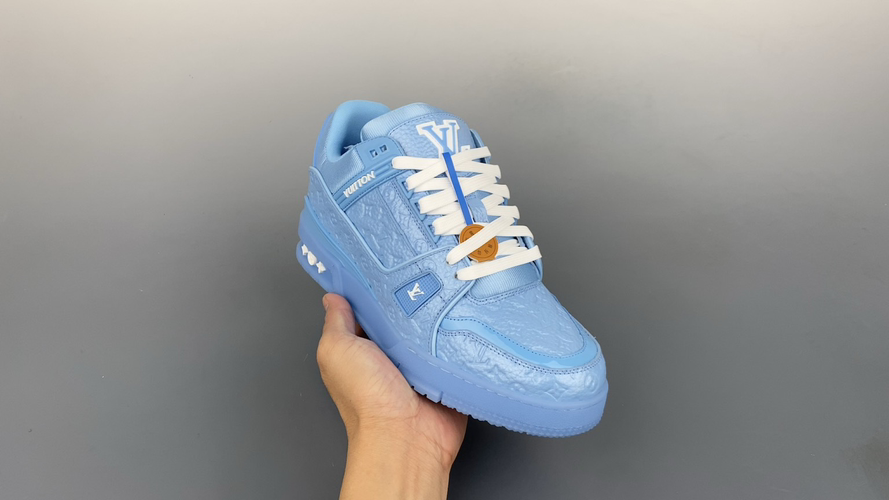 Louis Vuitton Trainer Low-Top Sneakers - Blue Monogram Embossed Leather