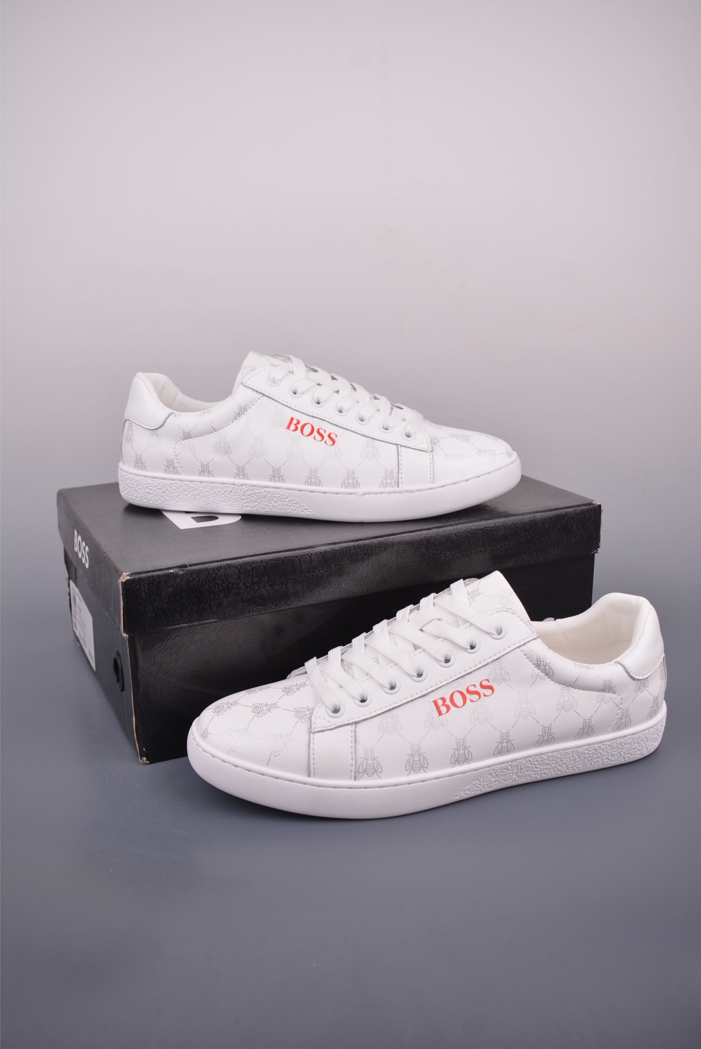 BOSS Hugo Boss White Leather Sneakers With Embossed Logo, Luxury Designer Shoes 2 i1752877923253 5077 0 0
