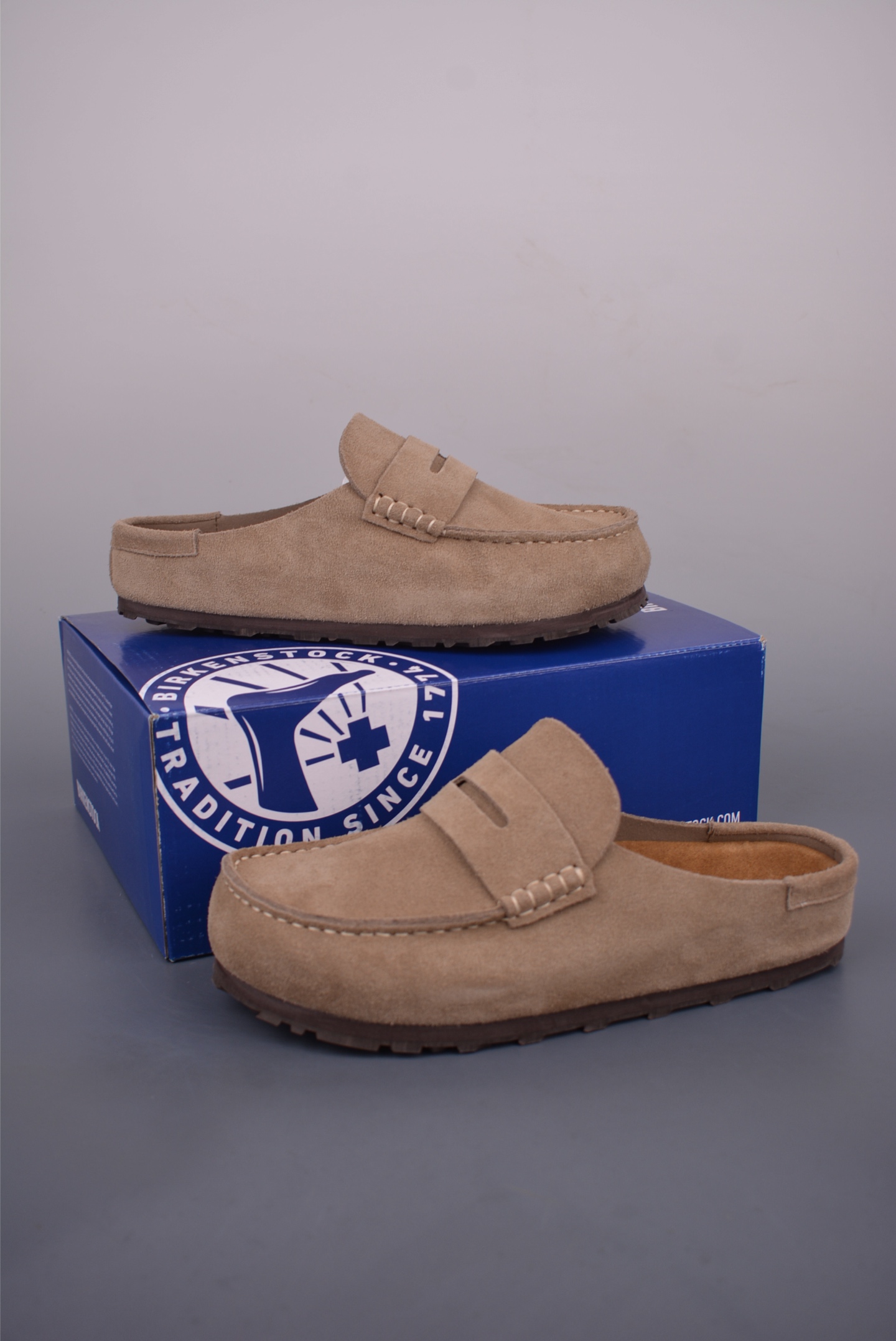 Birkenstock Naples Wrapped Suede Leather Loafer Mules - Khaki Comfort Slides 5 i1753568310260 4870 0 4