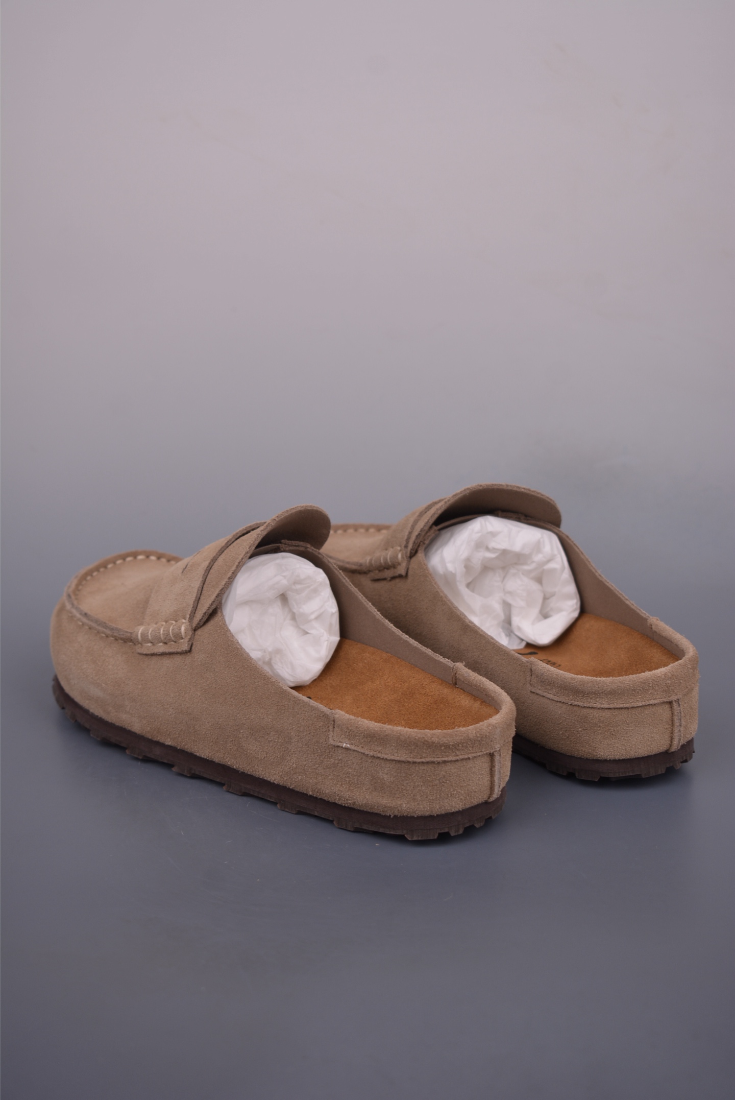 Birkenstock Naples Wrapped Suede Leather Loafer Mules - Khaki Comfort Slides 2 i1753568314059 3862 0 1