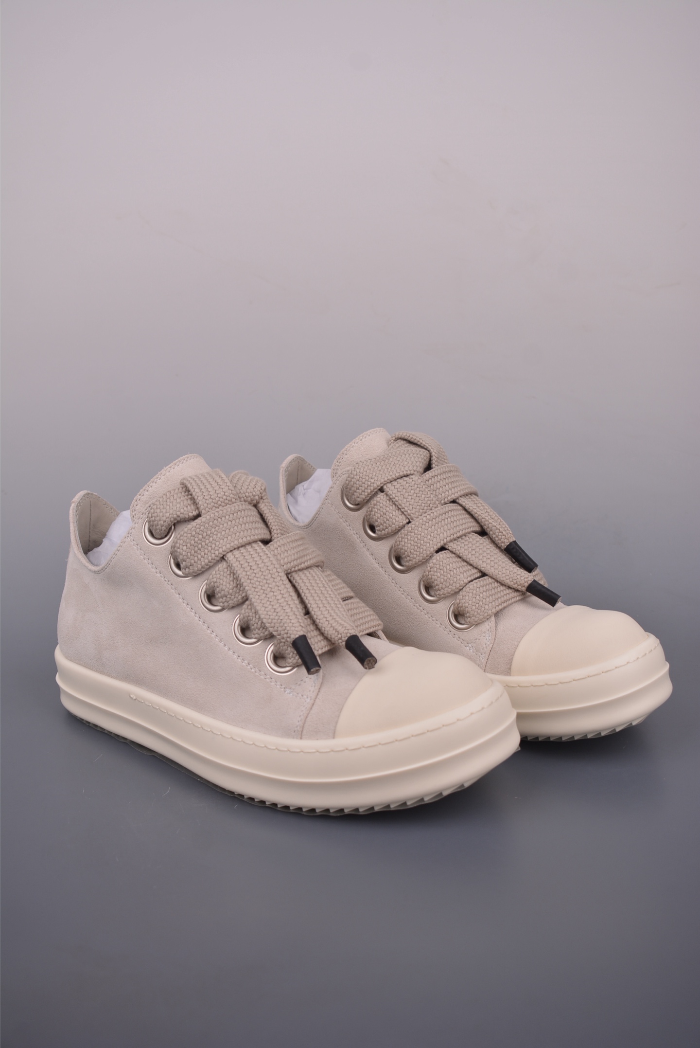 480 Rick Owens RO Mega 瑞克·欧文斯 DRKSHDW 粗鞋带款 绒面米白 RPO1E7883