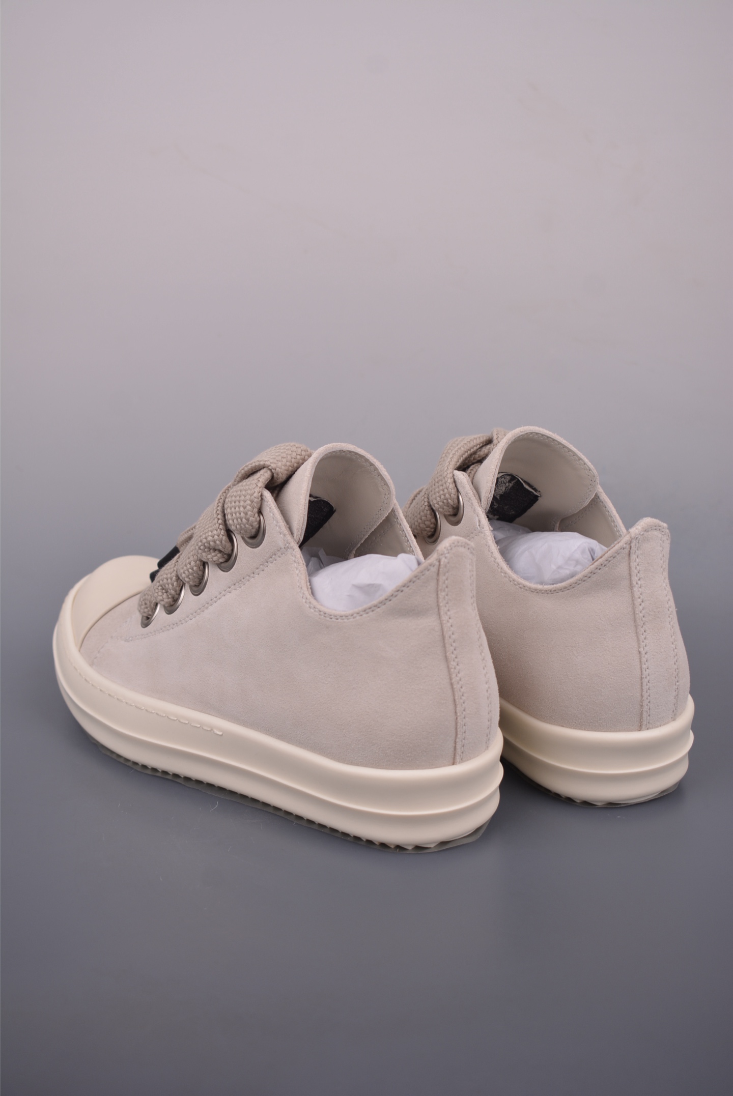 480 Rick Owens RO Mega 瑞克·欧文斯 DRKSHDW 粗鞋带款 绒面米白 RPO1E7883