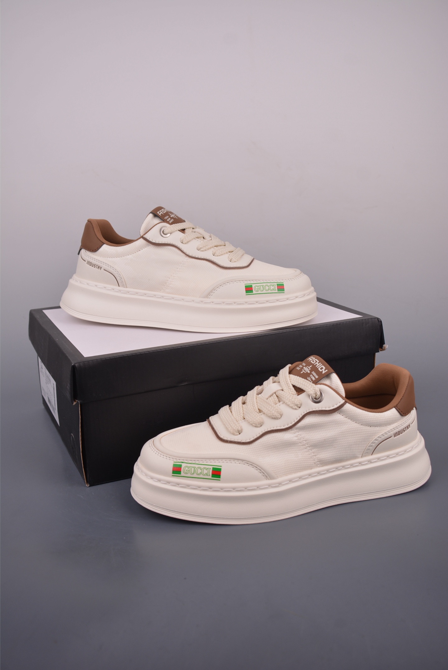 Gucci Men's White Leather Sneaker with Brown Trim, Luxury Designer Shoes 1 i1753825239114 7657 0 0