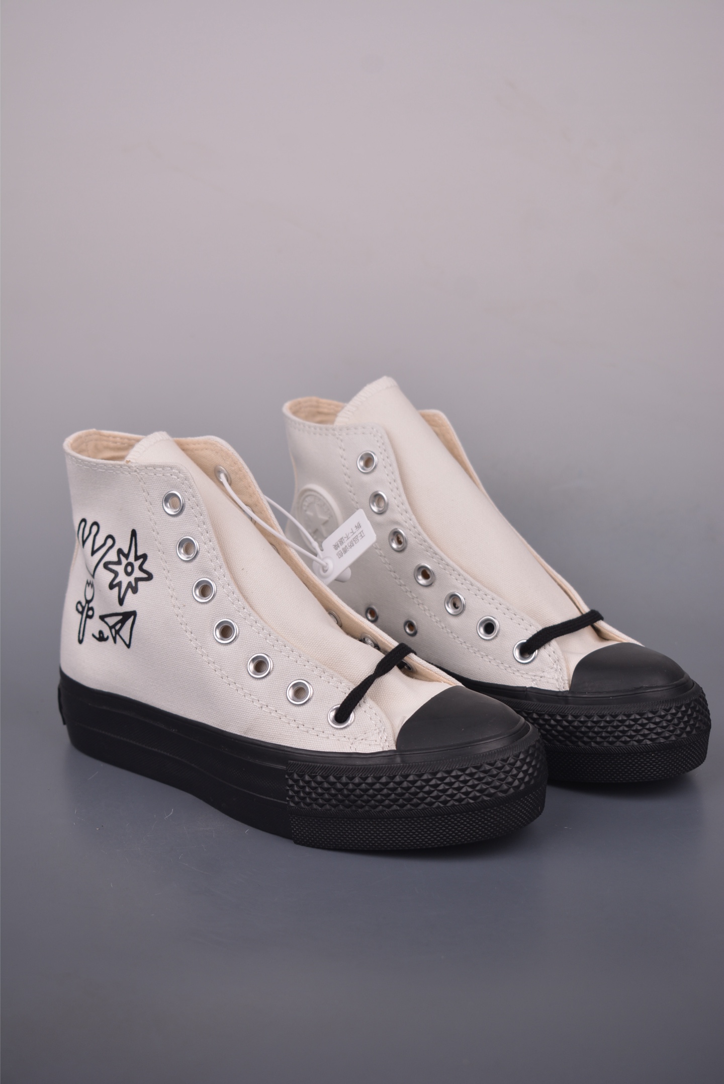 Converse All Star Lift High Top Platform Sneaker - White/Black, Crown and Airplane Print 1 i1754774338579 1288 0 0